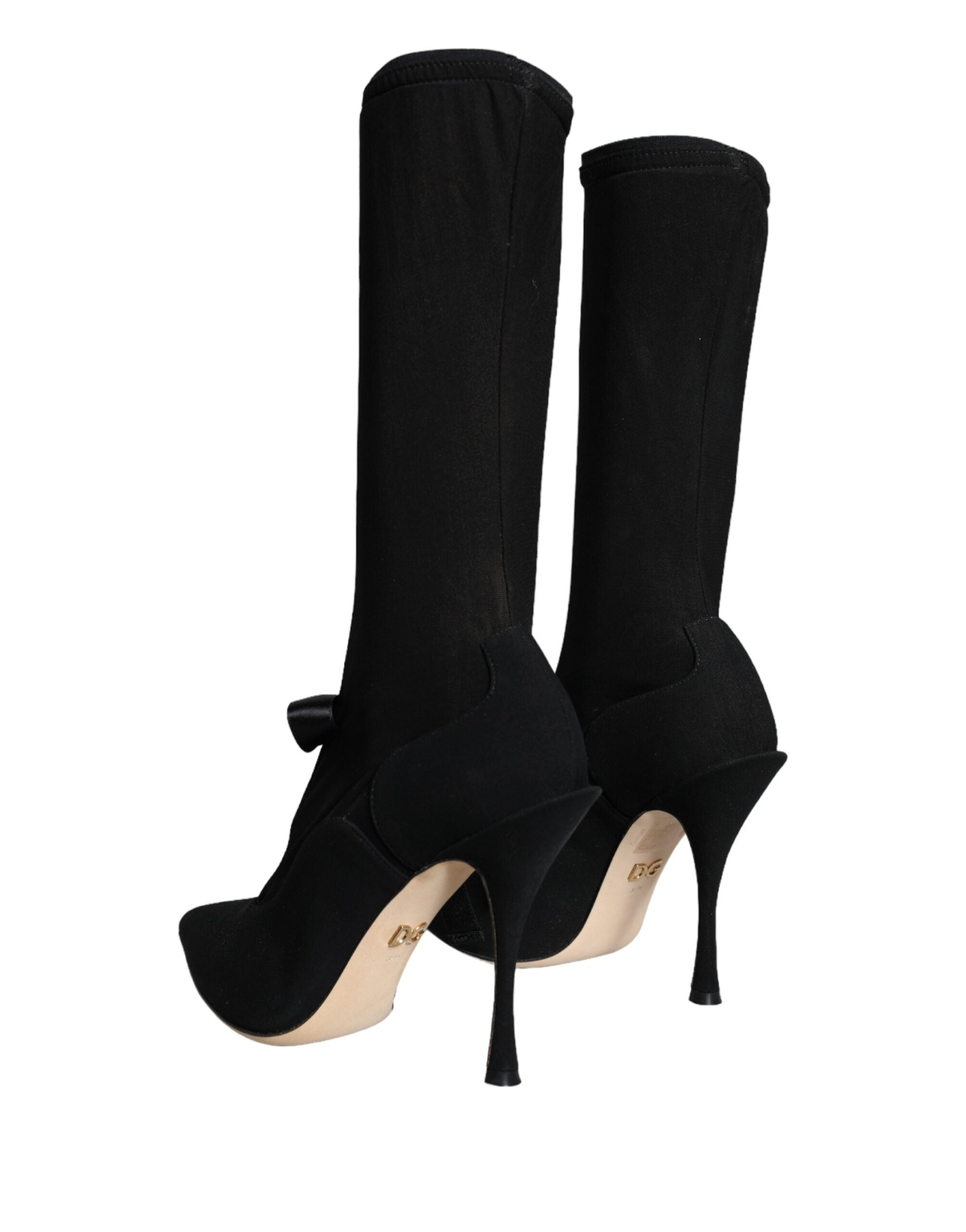 Black Stiletto Heels Mid Calf Boots Shoes - ventzia