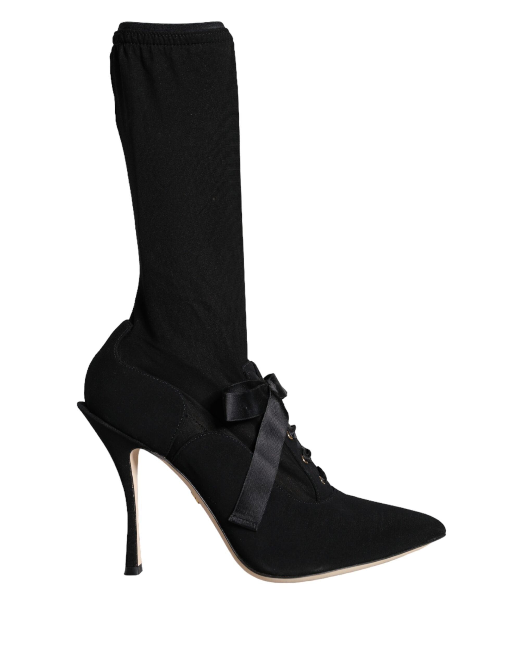 Black Stiletto Heels Mid Calf Boots Shoes - ventzia
