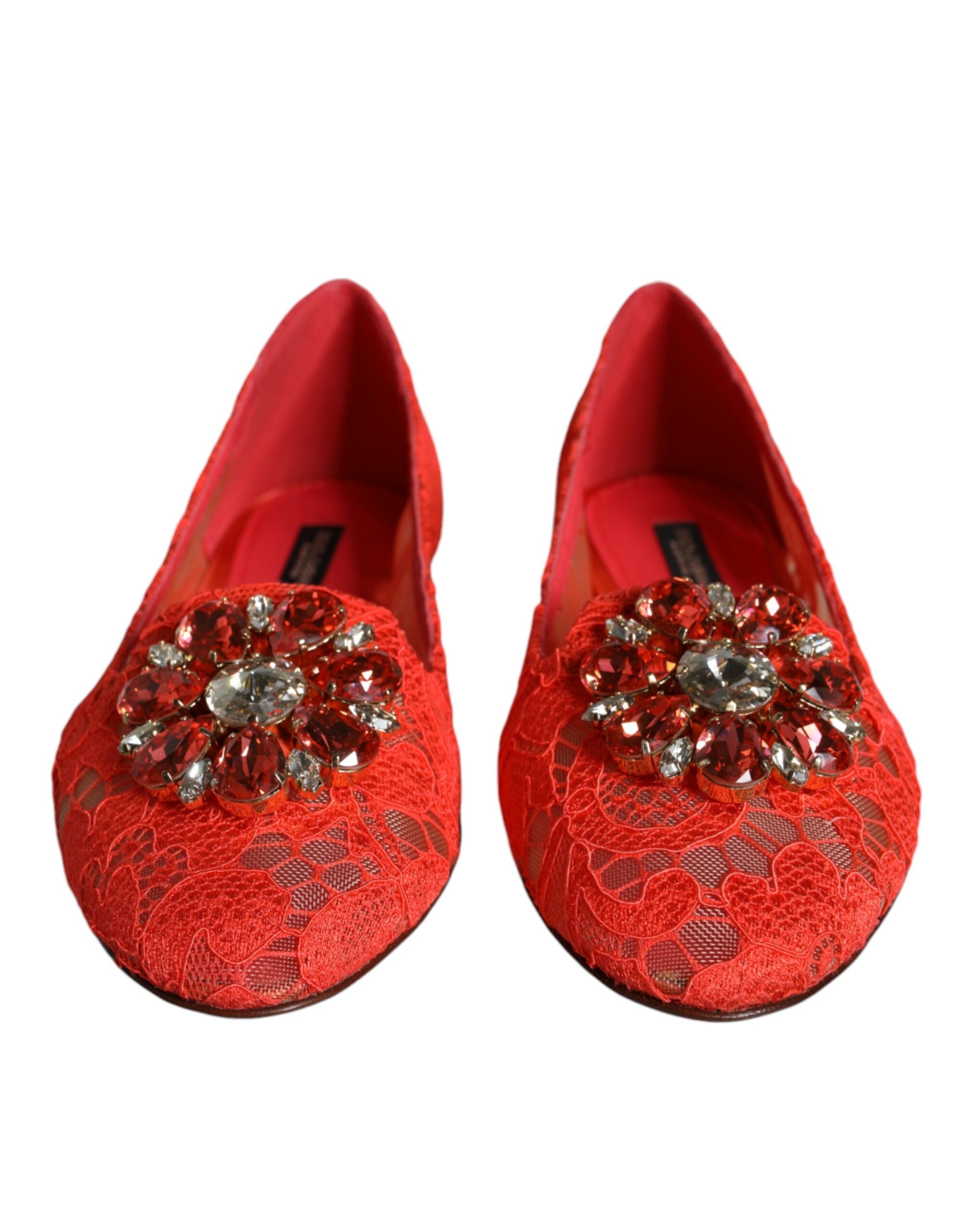 Coral Lace Crystal Ballet Flats Loafers Shoes - ventzia