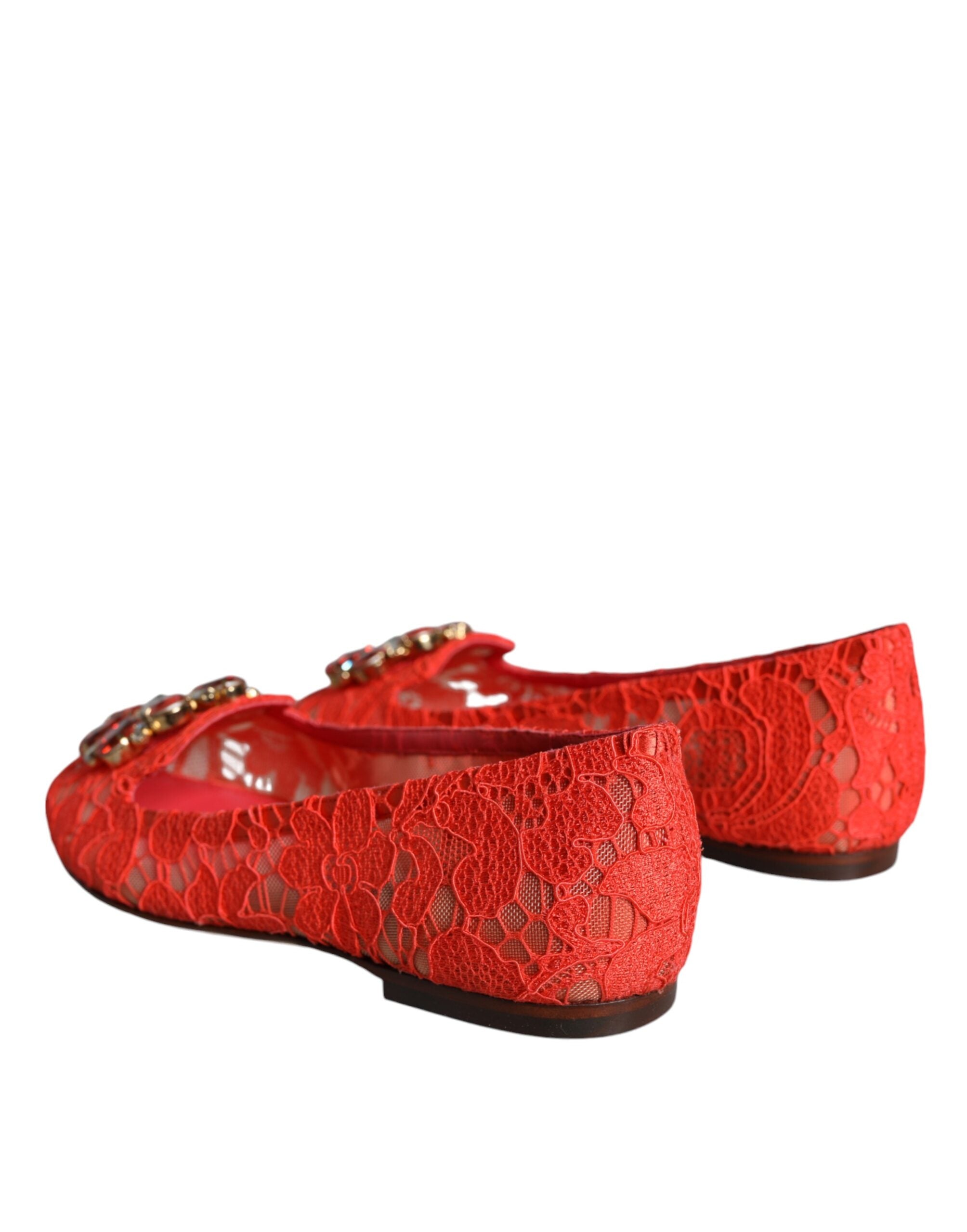Coral Lace Crystal Ballet Flats Loafers Shoes - ventzia