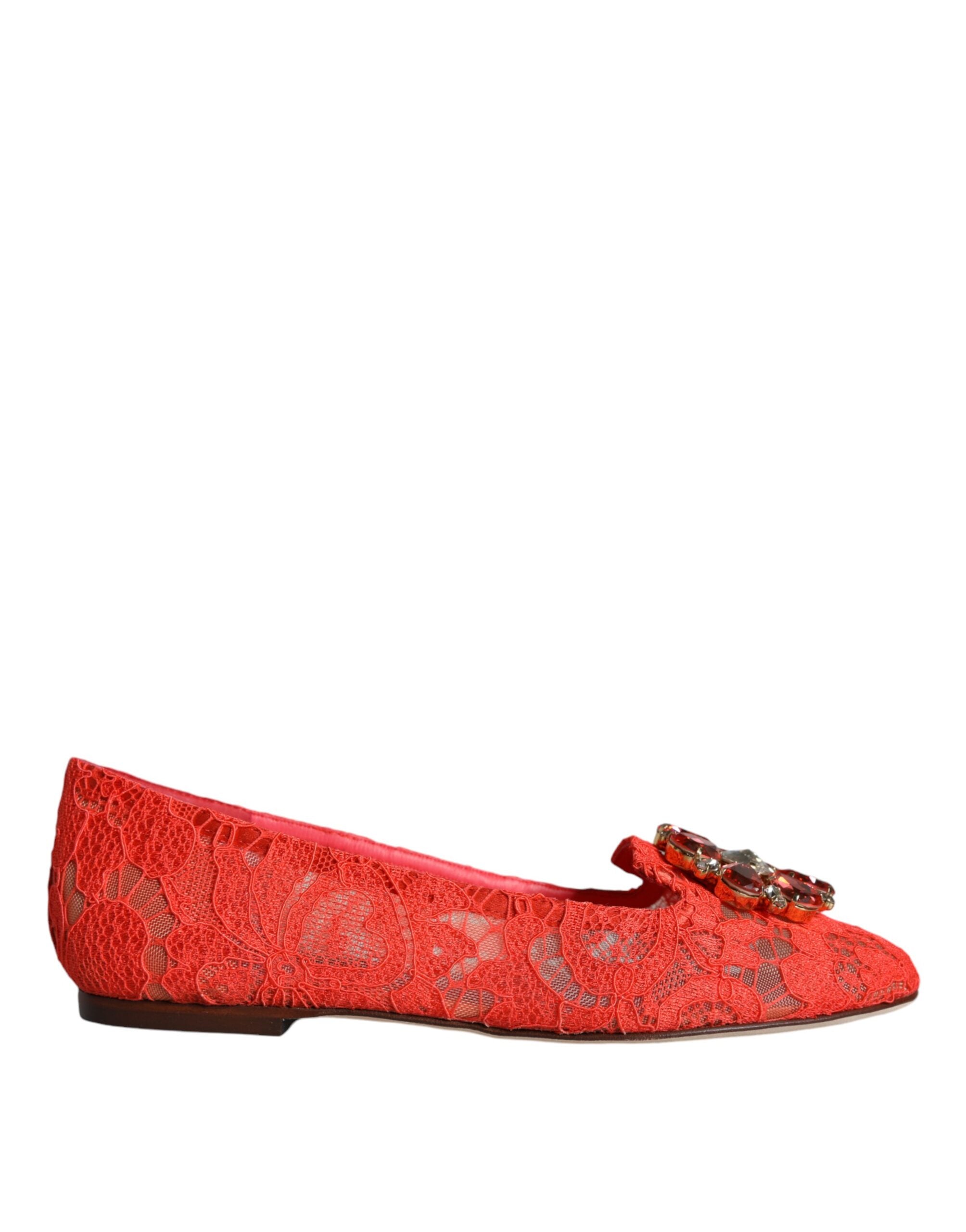 Coral Lace Crystal Ballet Flats Loafers Shoes - ventzia