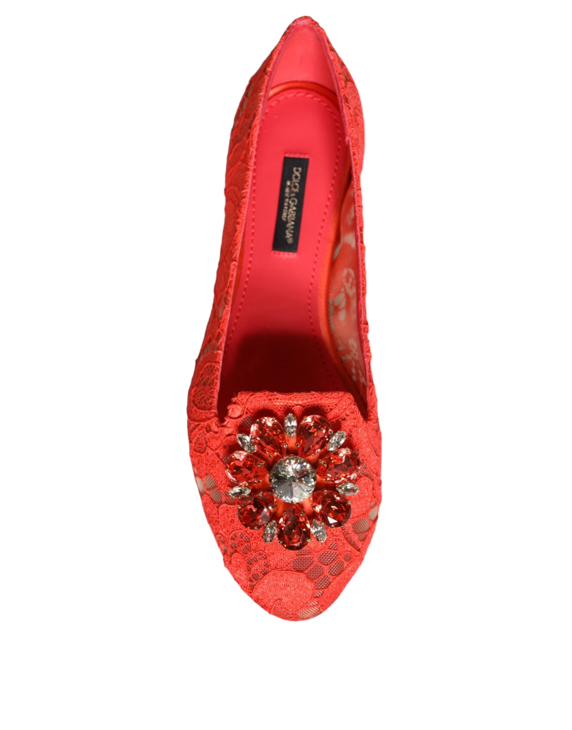 Coral Lace Crystal Ballet Flats Loafers Shoes - ventzia