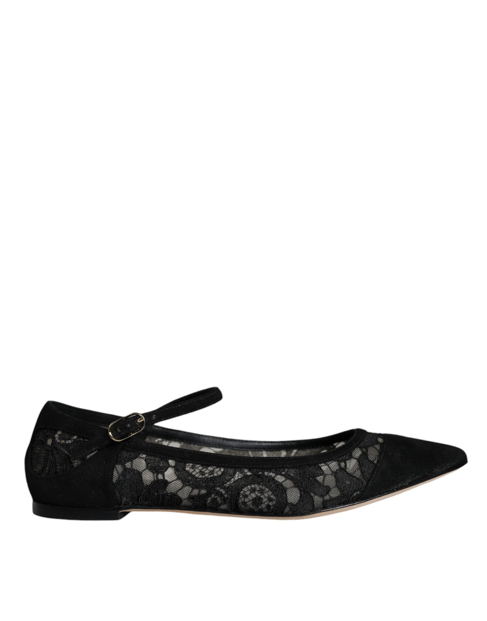Black Taormina Lace Bellucci Flats Shoes - ventzia