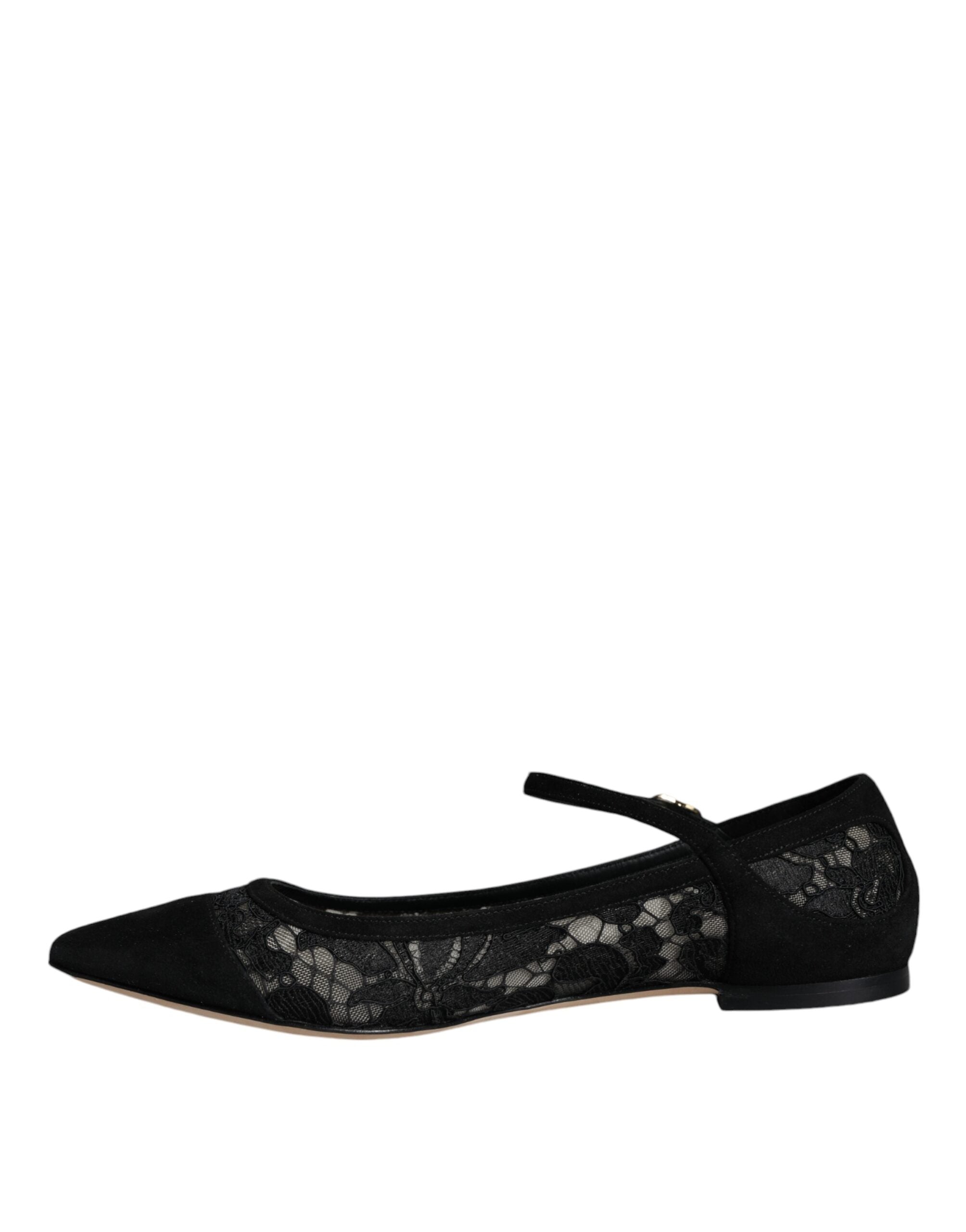 Black Taormina Lace Bellucci Flats Shoes - ventzia
