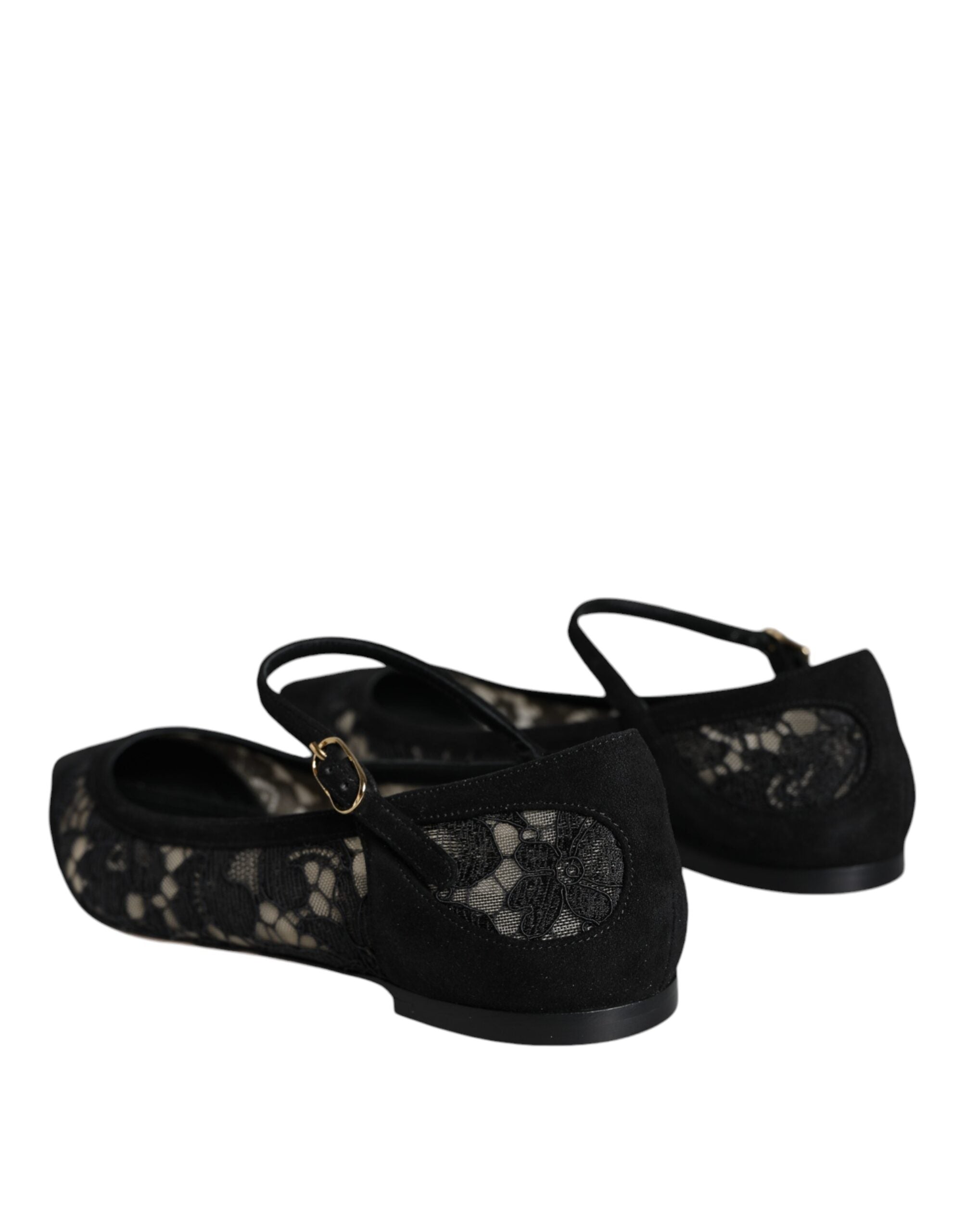 Black Taormina Lace Bellucci Flats Shoes - ventzia