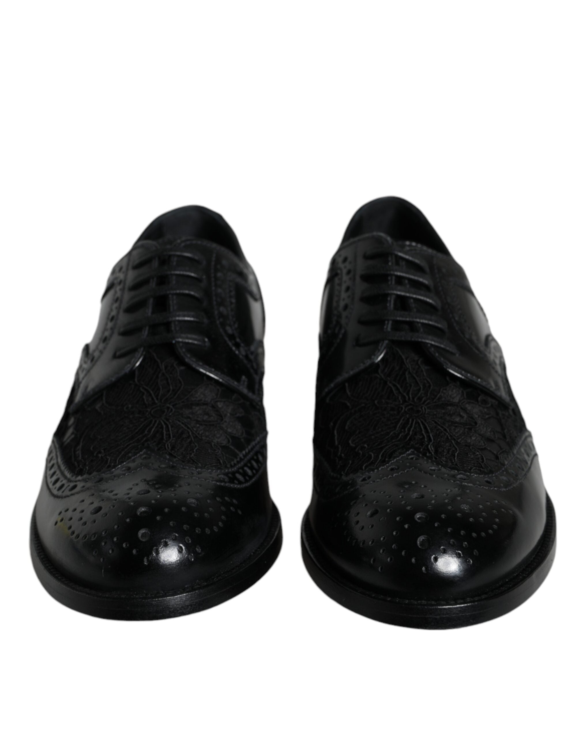 Black Leather Floral Lace Dress Formal Shoes - ventzia