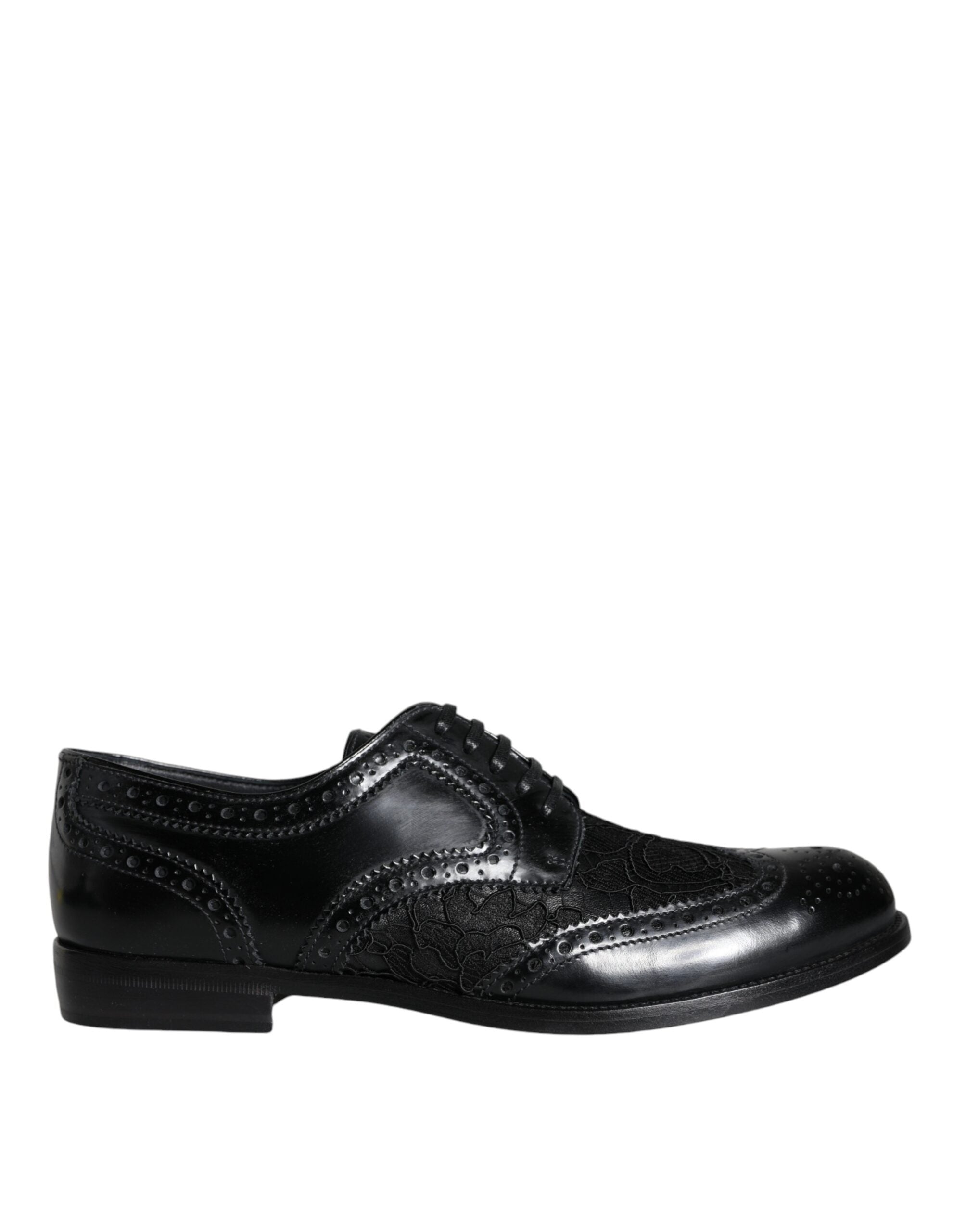 Black Leather Floral Lace Dress Formal Shoes - ventzia