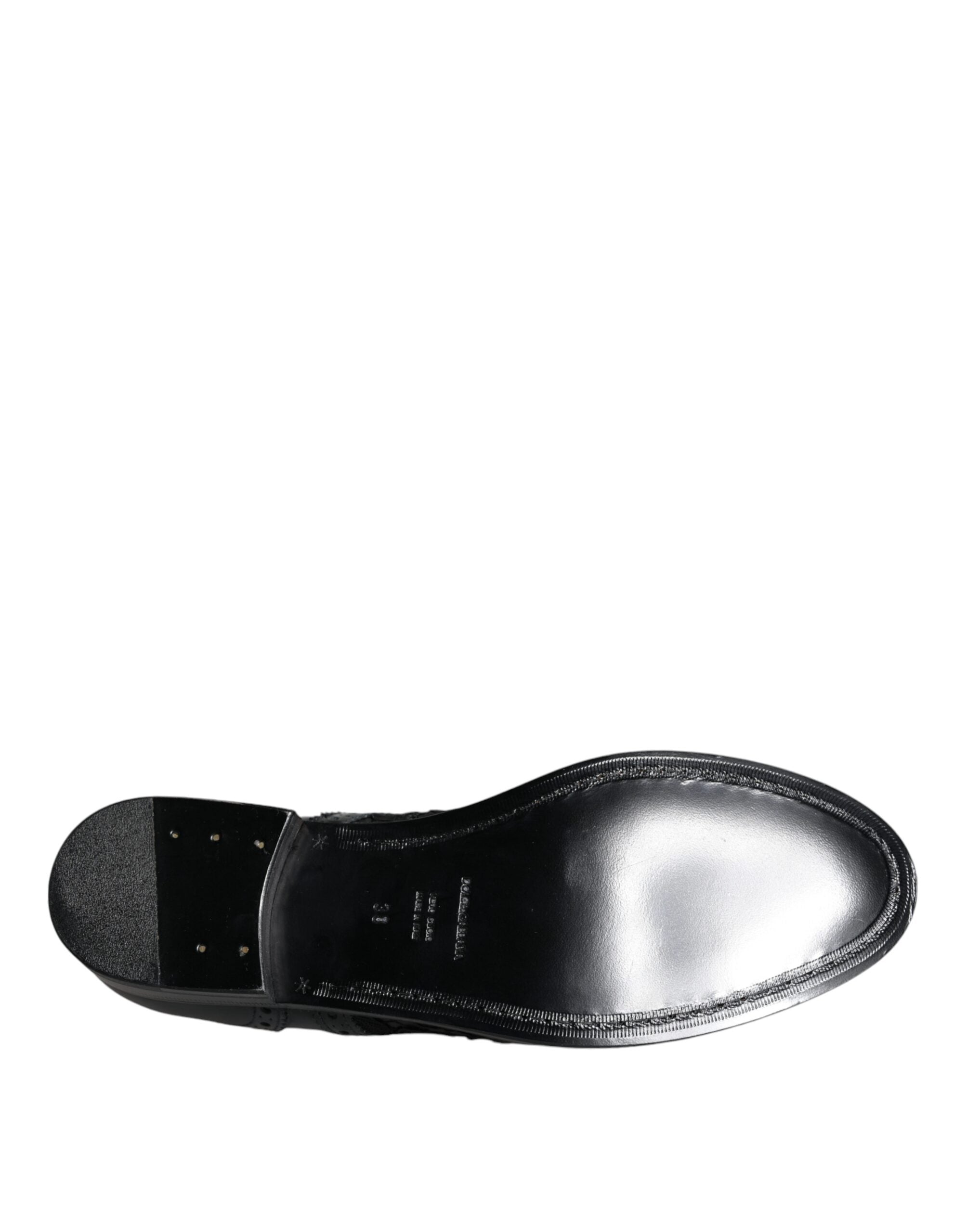 Black Leather Floral Lace Dress Formal Shoes - ventzia