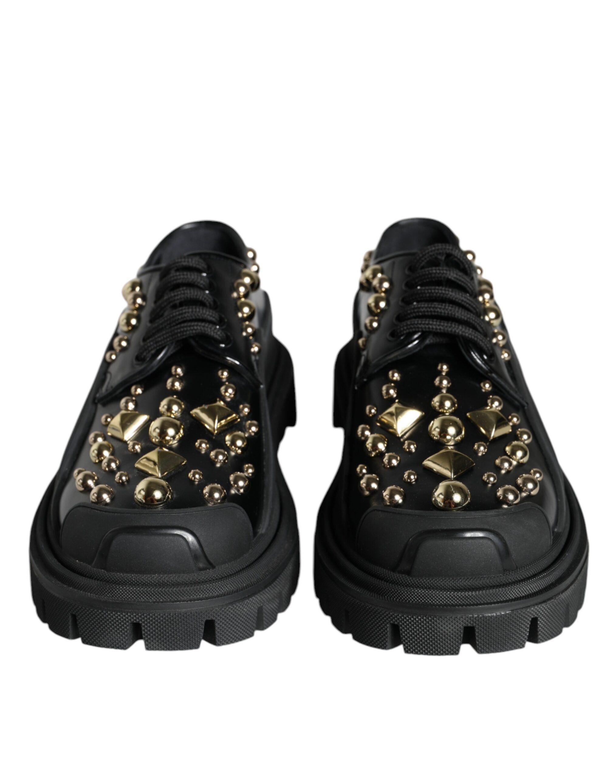 Black Leather Trekking Derby Embellished Shoes - ventzia