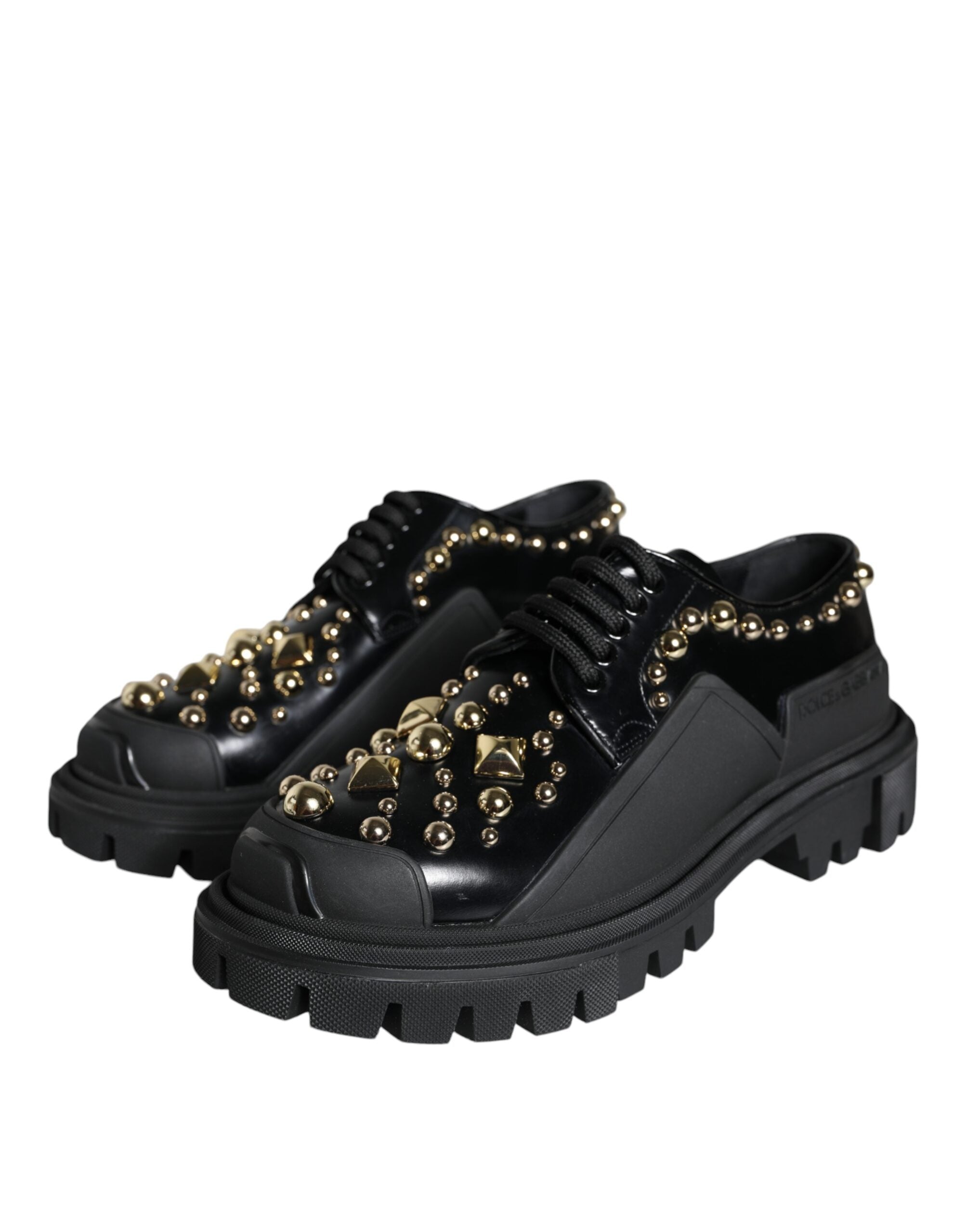 Black Leather Trekking Derby Embellished Shoes - ventzia