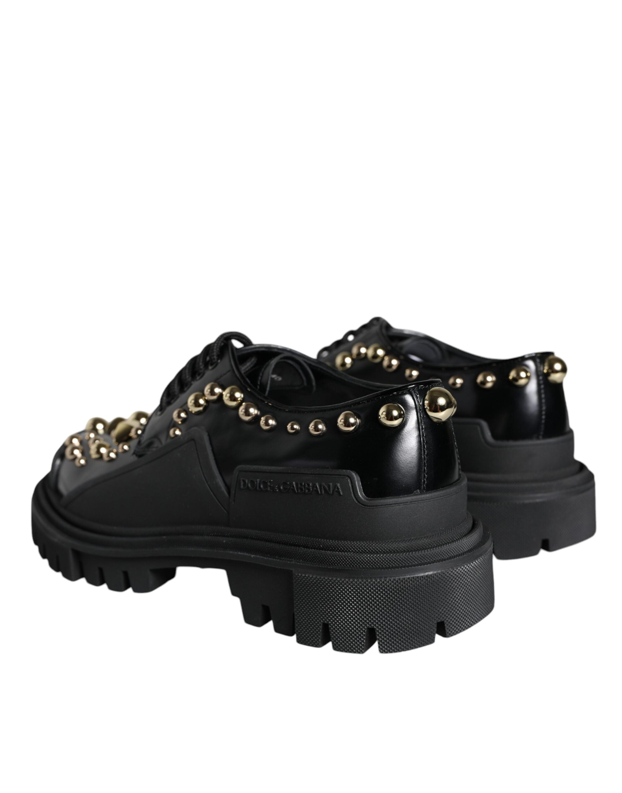 Black Leather Trekking Derby Embellished Shoes - ventzia