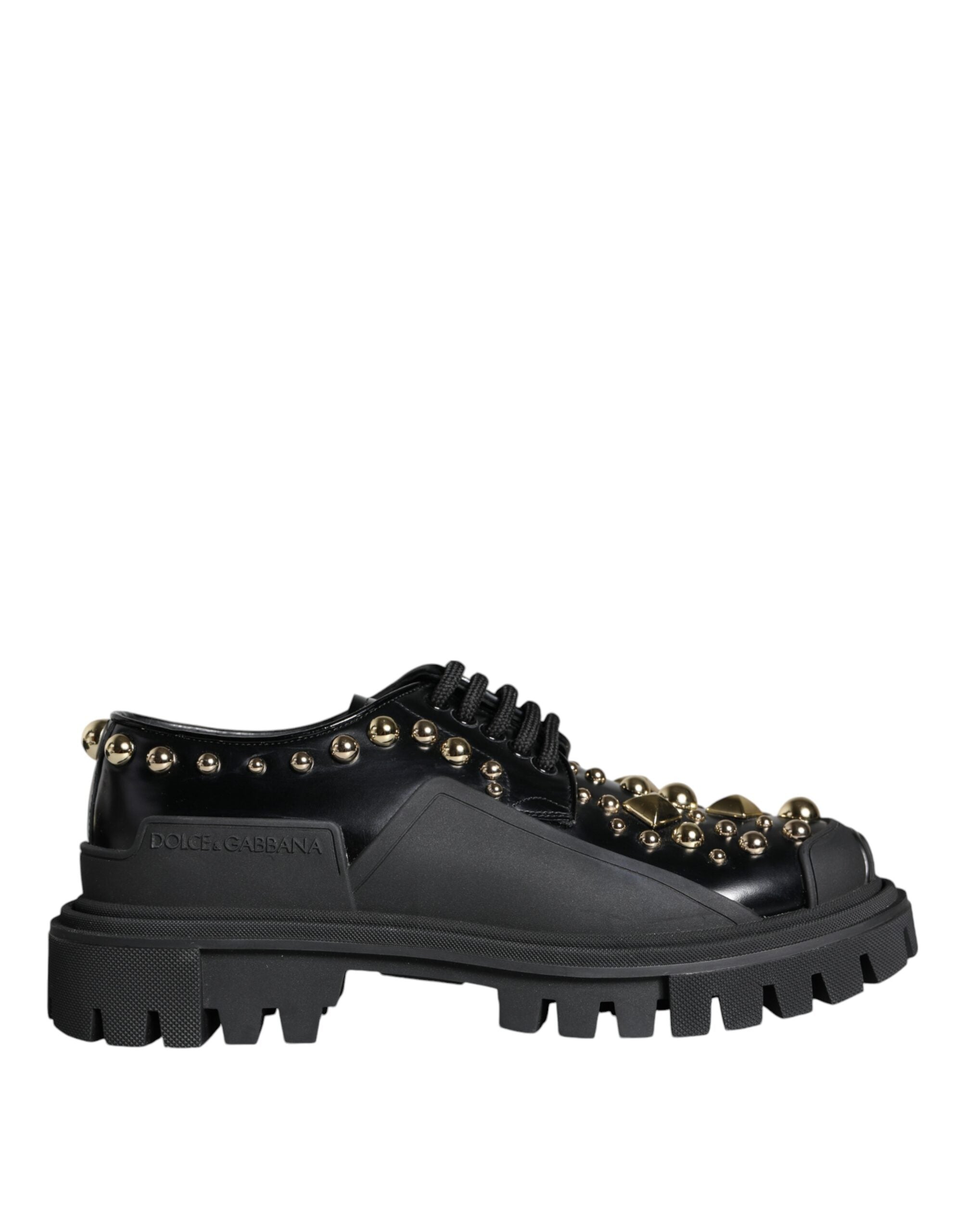 Black Leather Trekking Derby Embellished Shoes - ventzia