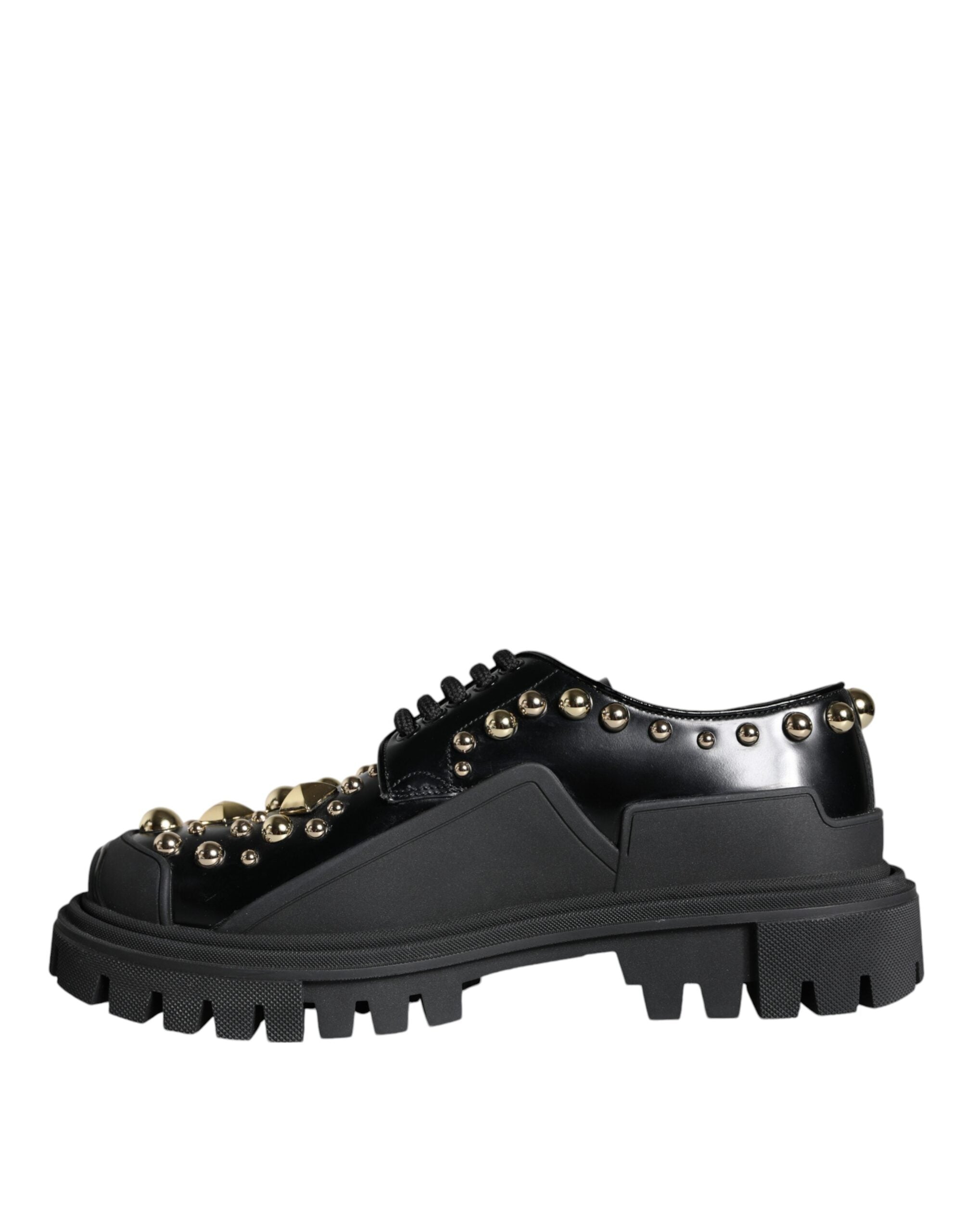 Black Leather Trekking Derby Embellished Shoes - ventzia