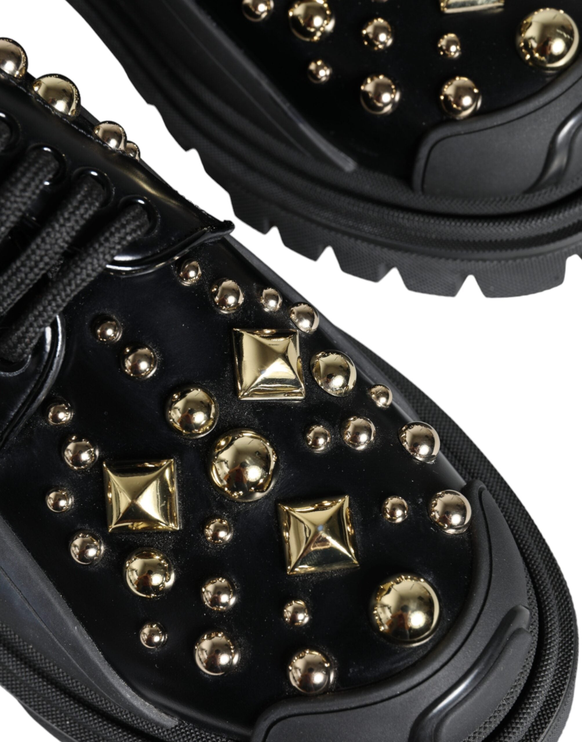 Black Leather Trekking Derby Embellished Shoes - ventzia