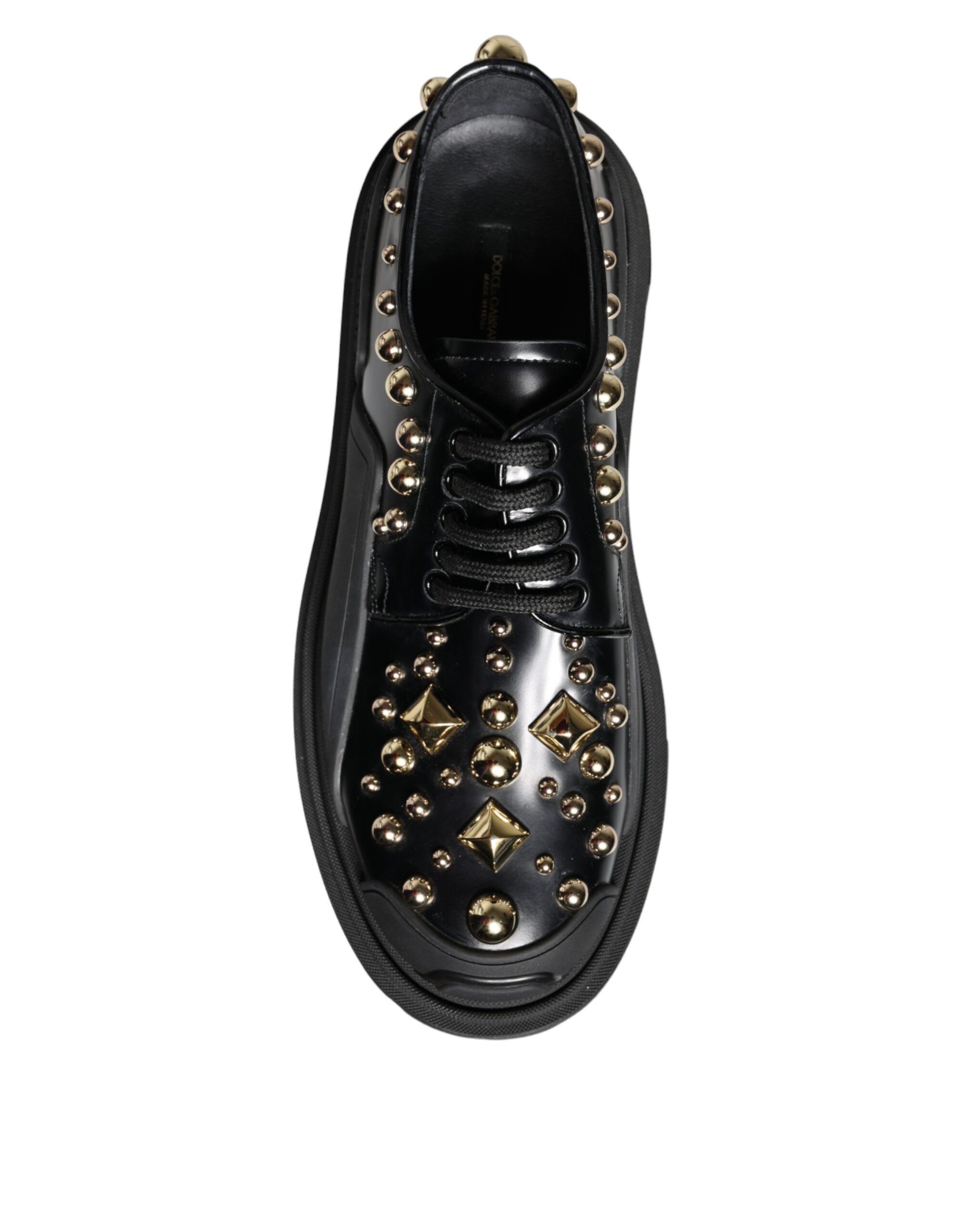 Black Leather Trekking Derby Embellished Shoes - ventzia