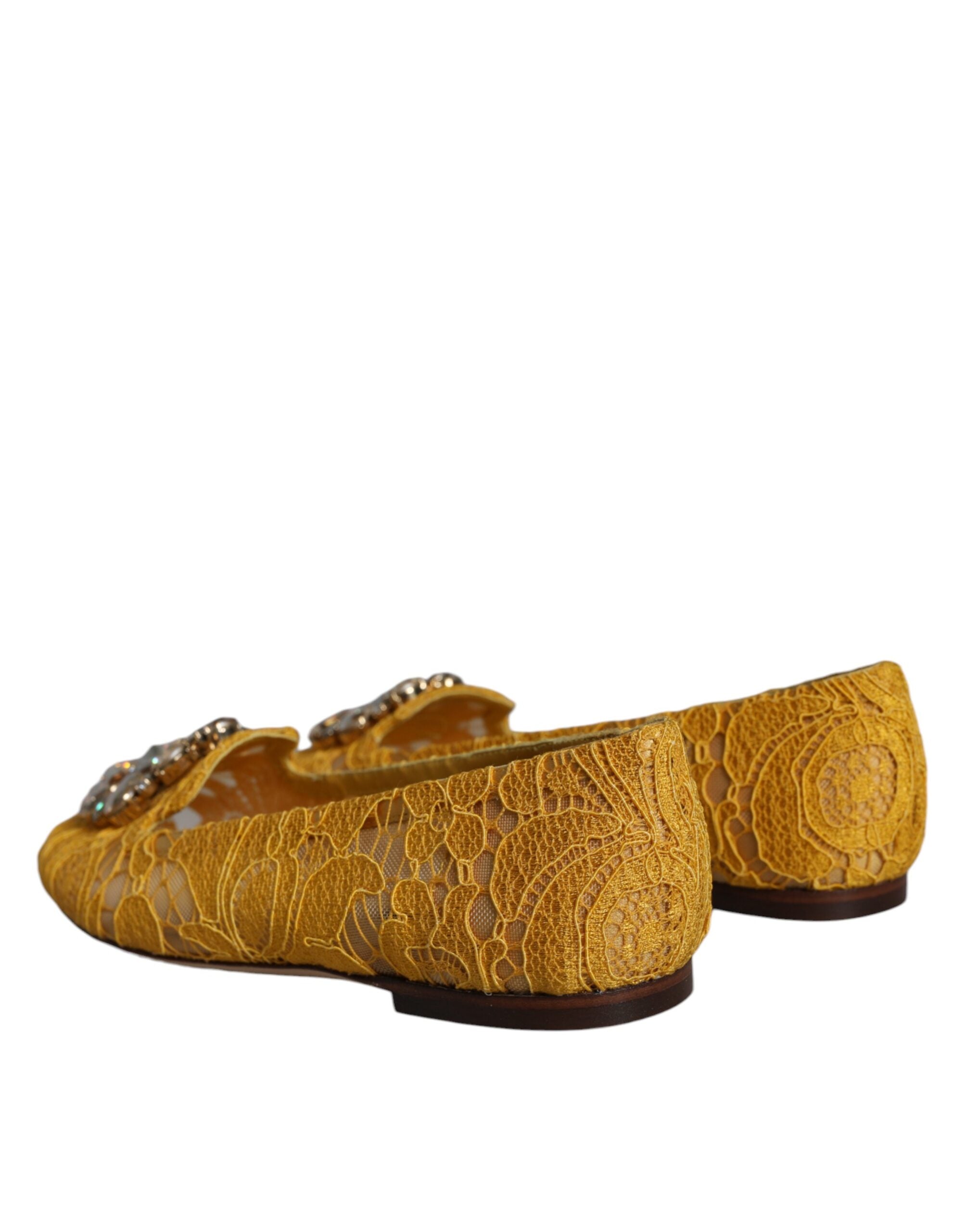Mustard Lace Crystal Ballet Flats Loafer Shoes - ventzia