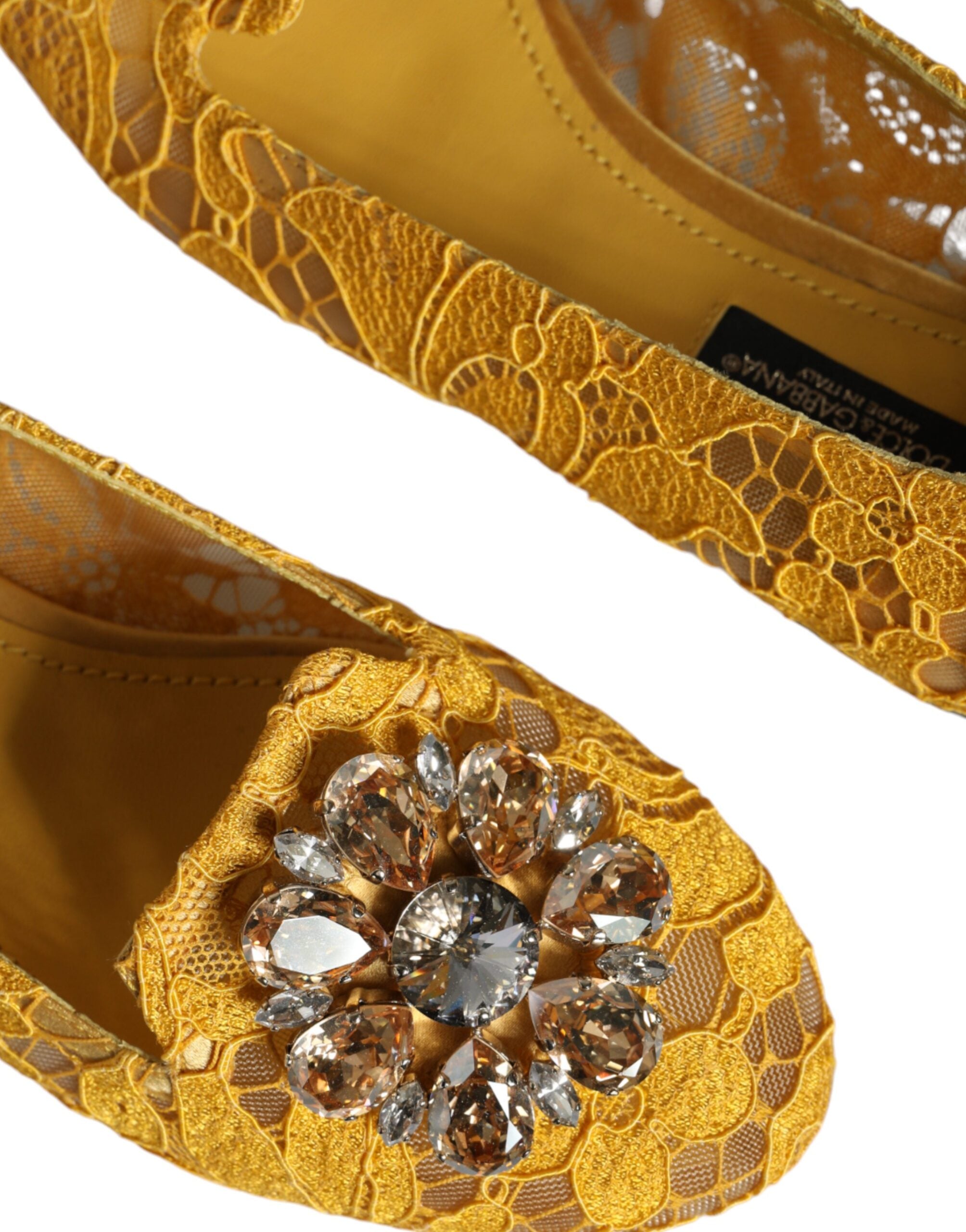 Mustard Lace Crystal Ballet Flats Loafer Shoes - ventzia
