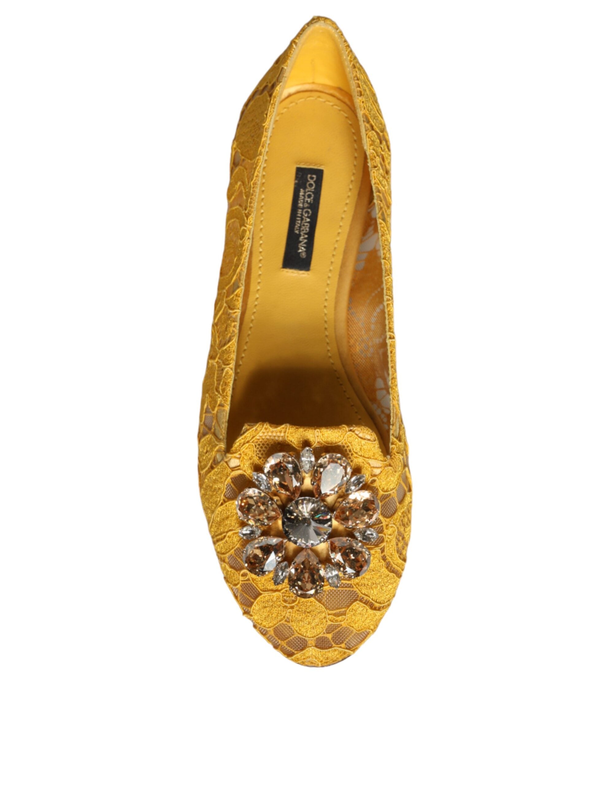 Mustard Lace Crystal Ballet Flats Loafer Shoes - ventzia
