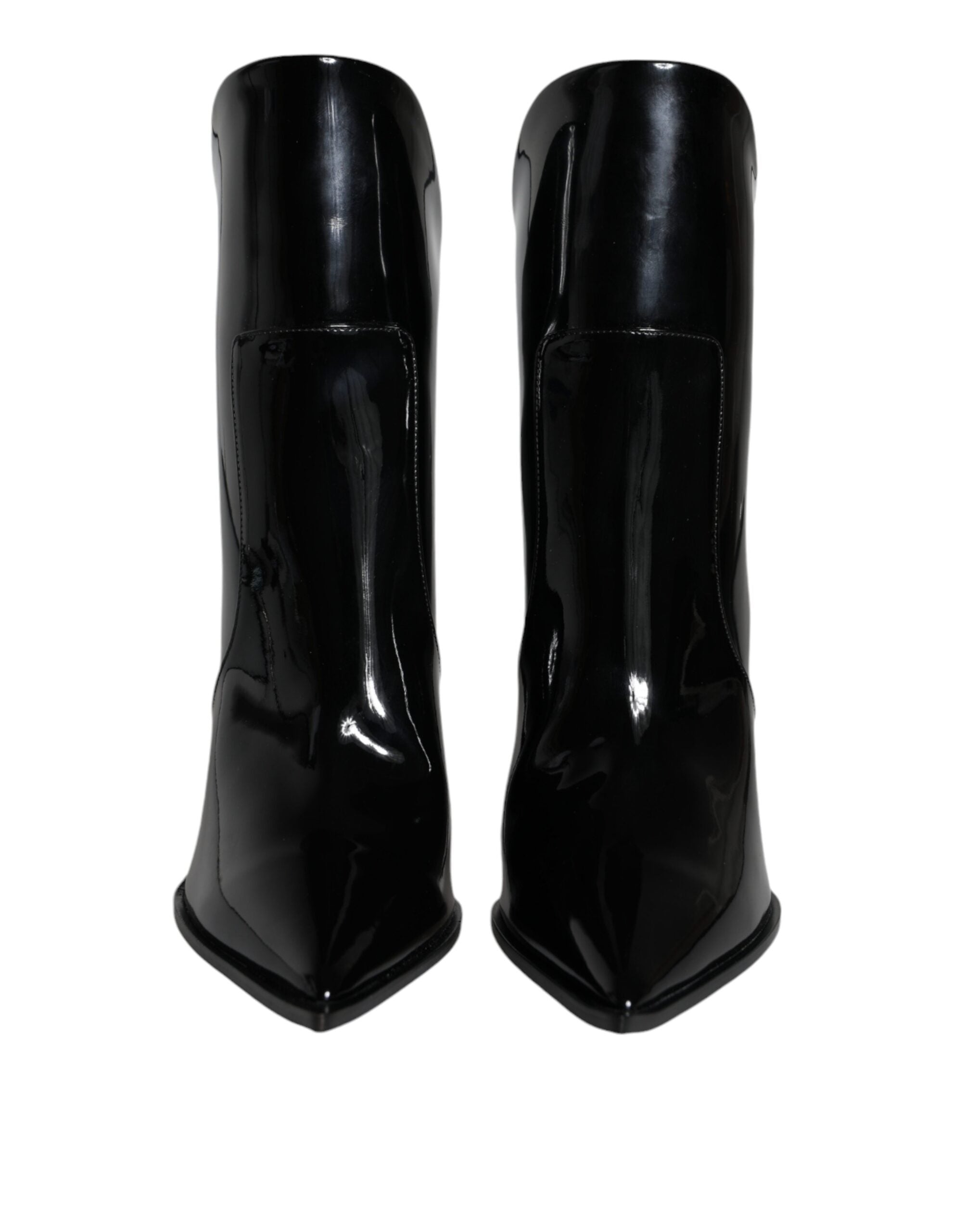 Black Patent Leather Pointed Ankle Boots Shoes - ventzia