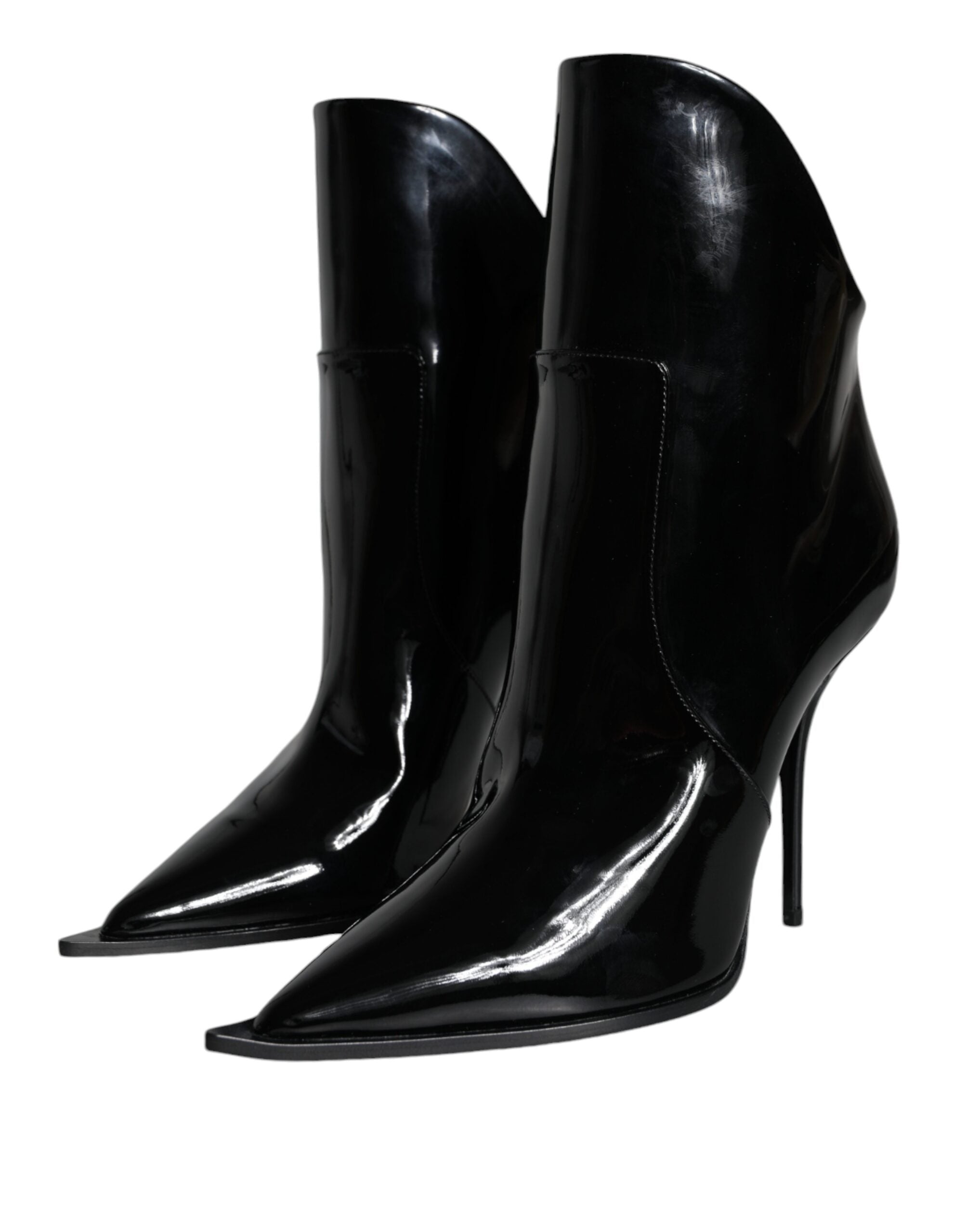 Black Patent Leather Pointed Ankle Boots Shoes - ventzia