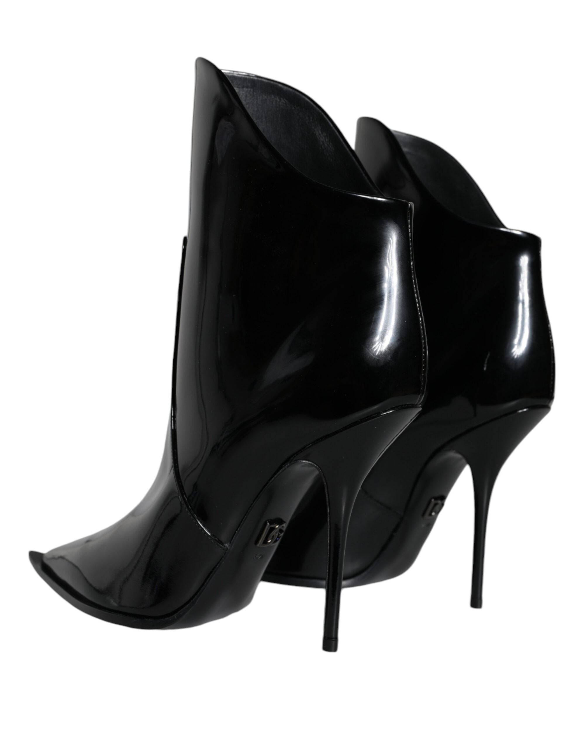 Black Patent Leather Pointed Ankle Boots Shoes - ventzia