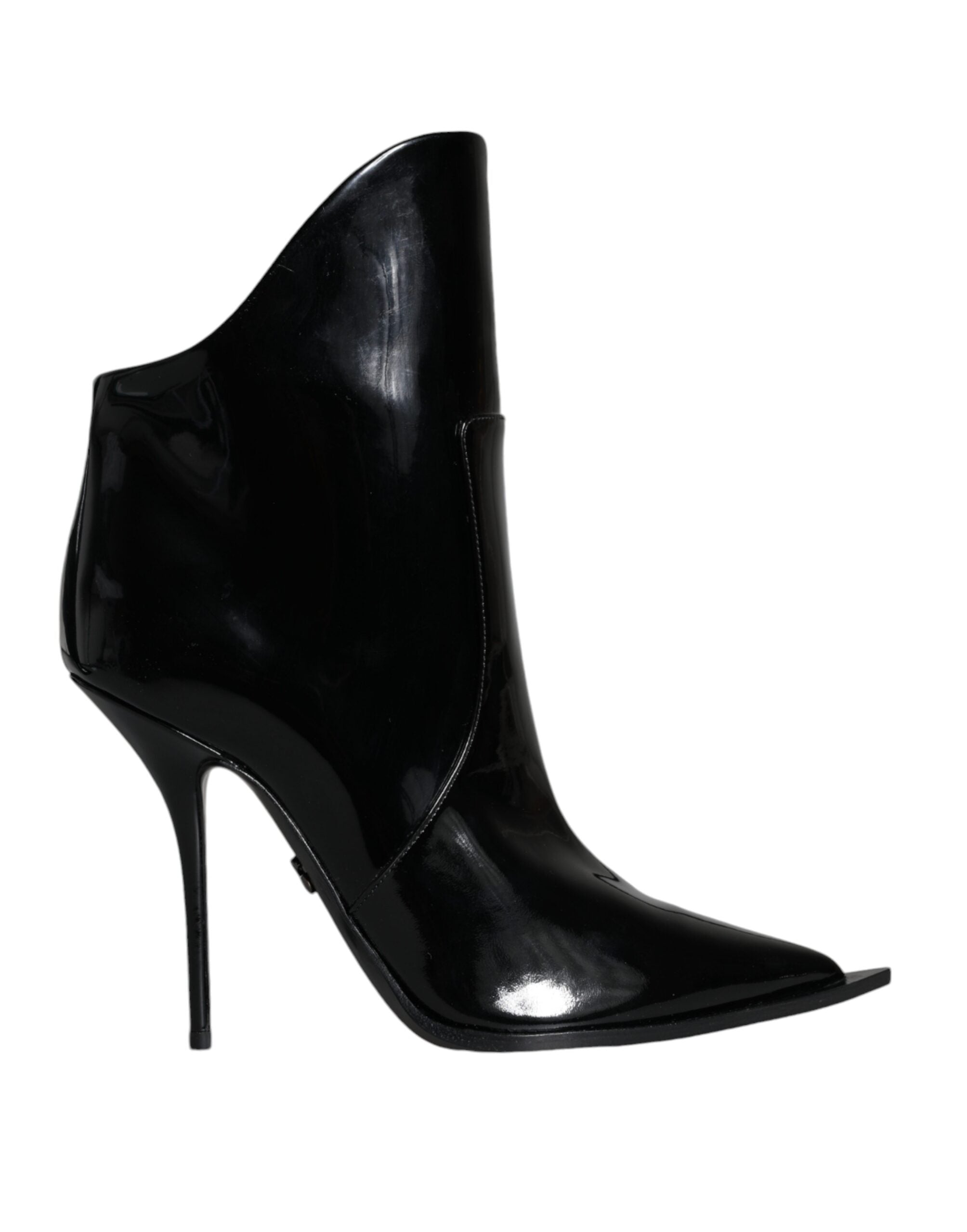 Black Patent Leather Pointed Ankle Boots Shoes - ventzia