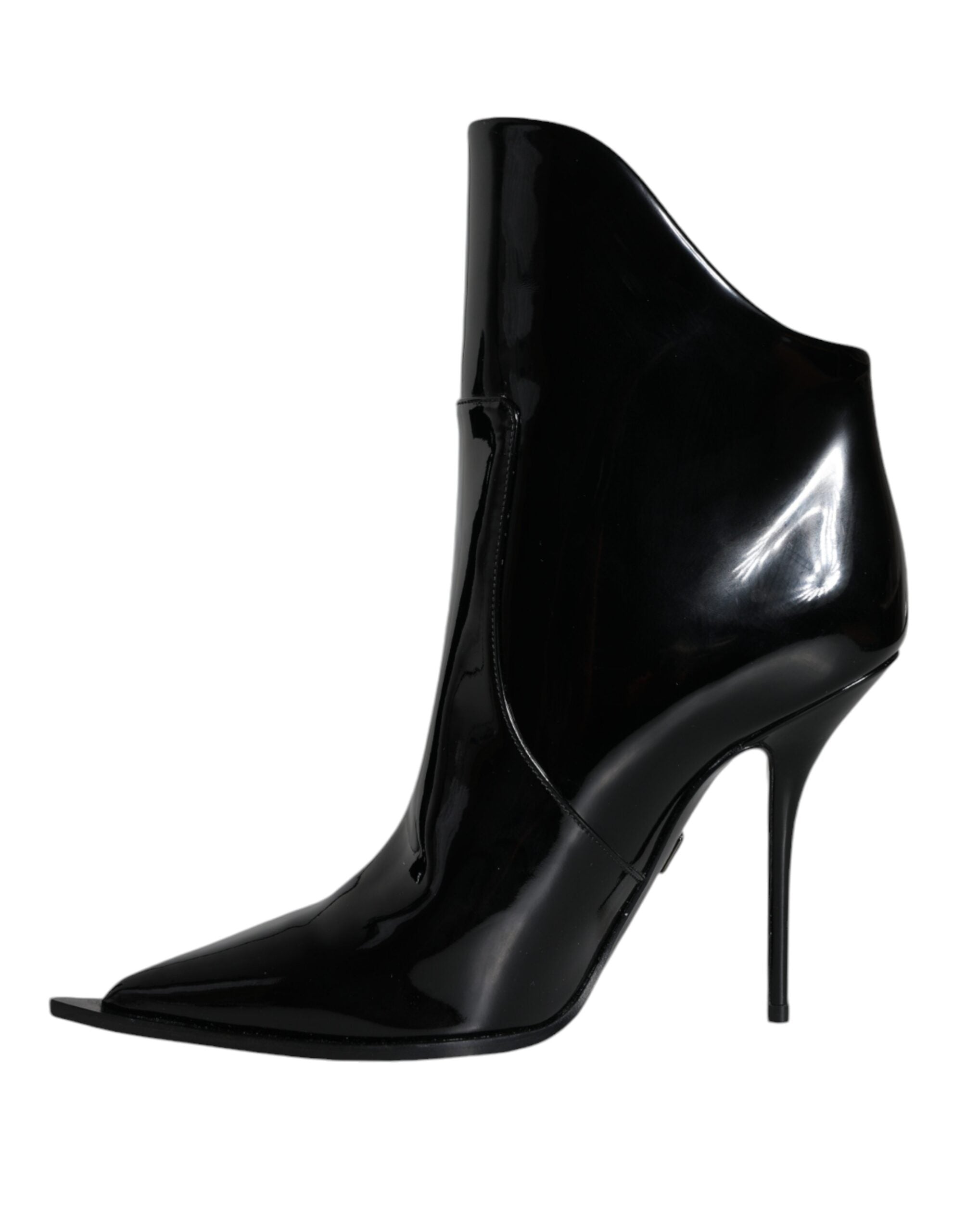 Black Patent Leather Pointed Ankle Boots Shoes - ventzia