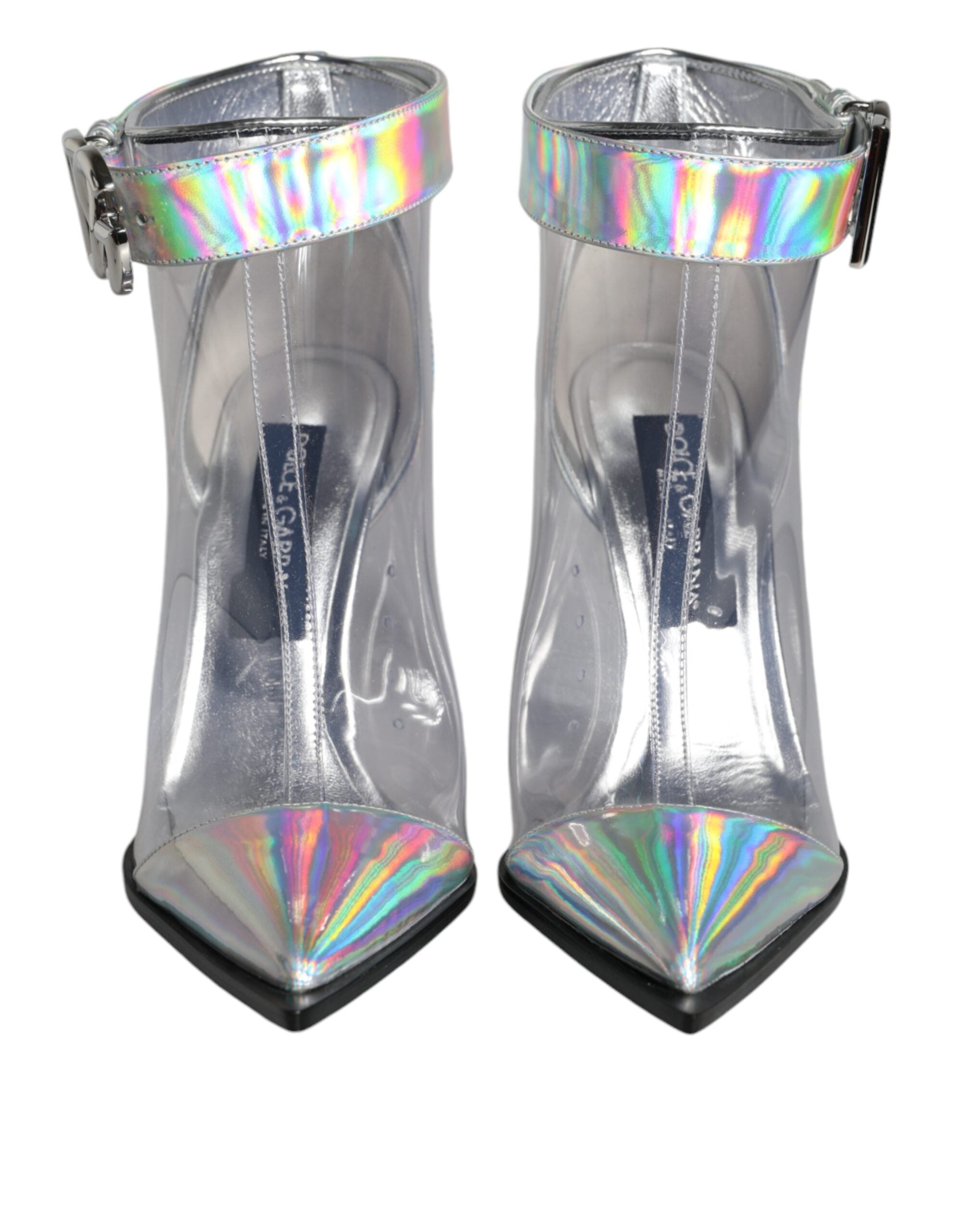 Silver Iridescent PVC Pointed Short Boots Shoes - ventzia
