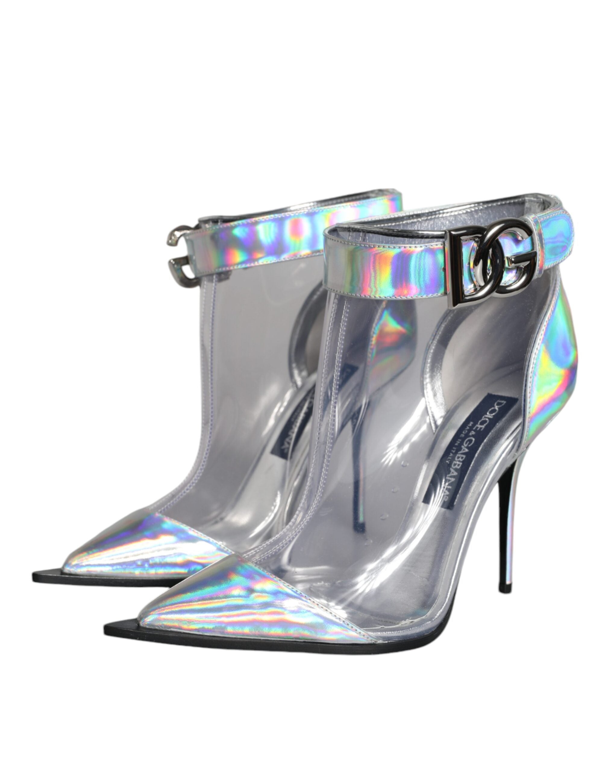 Silver Iridescent PVC Pointed Short Boots Shoes - ventzia