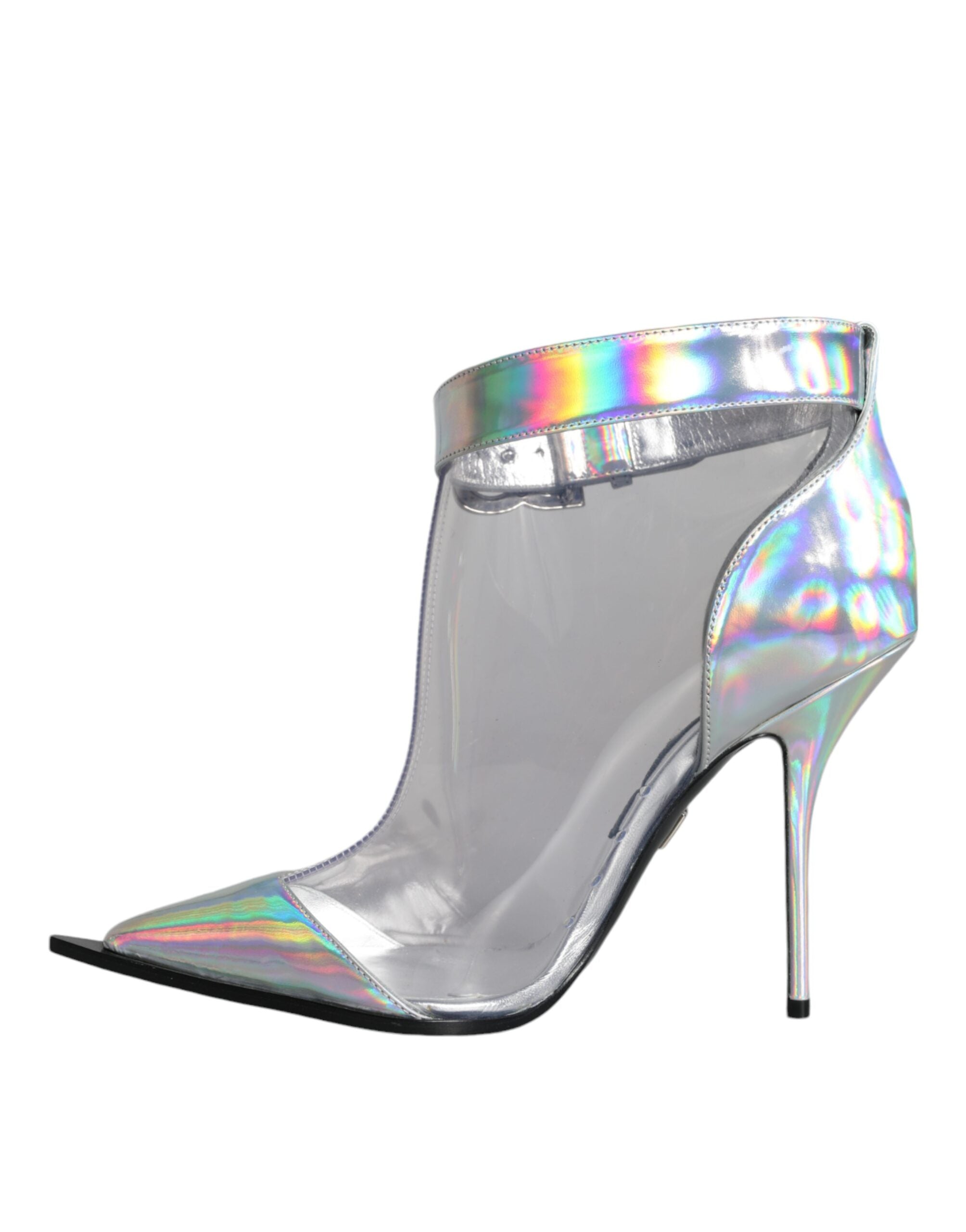 Silver Iridescent PVC Pointed Short Boots Shoes - ventzia