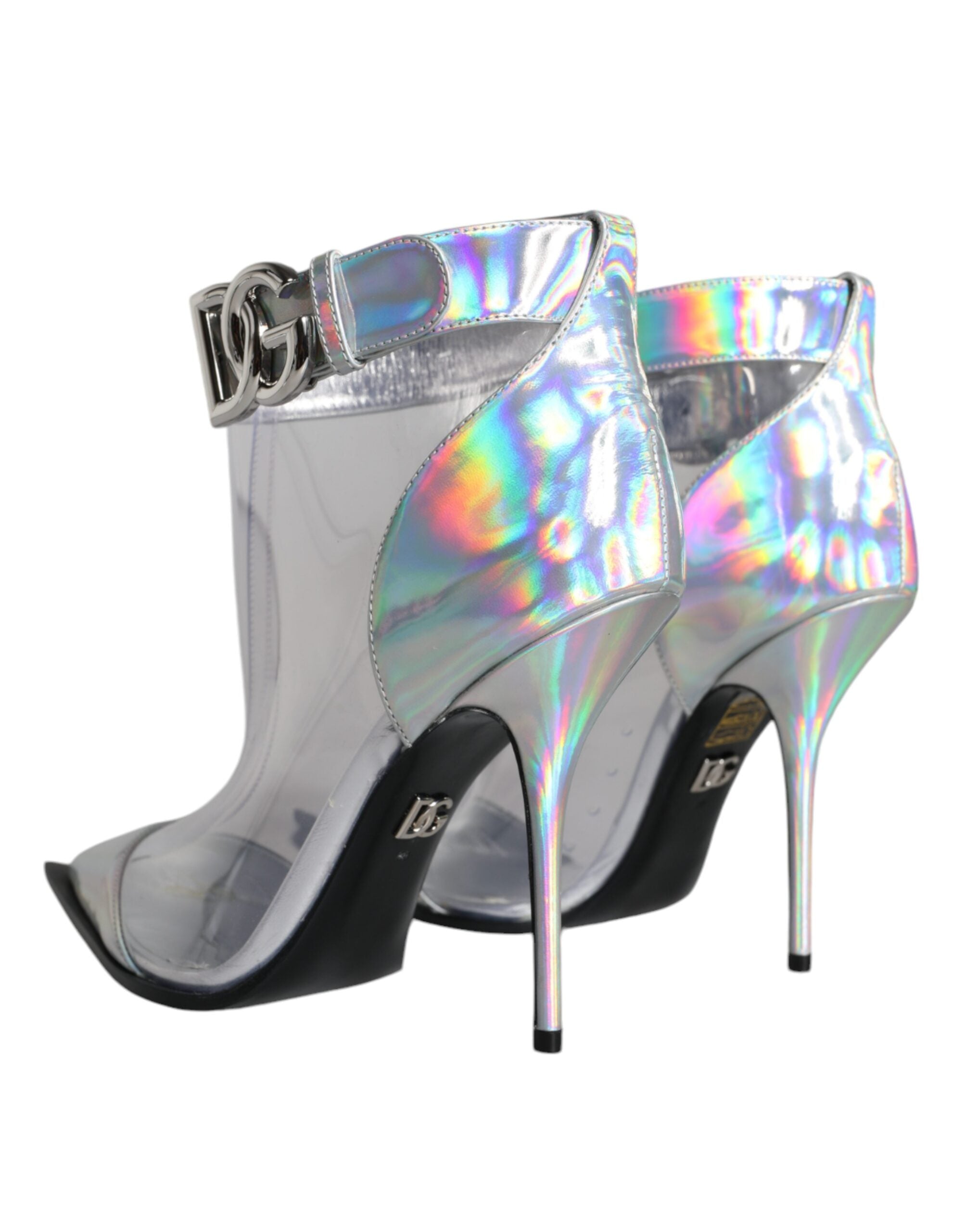 Silver Iridescent PVC Pointed Short Boots Shoes - ventzia
