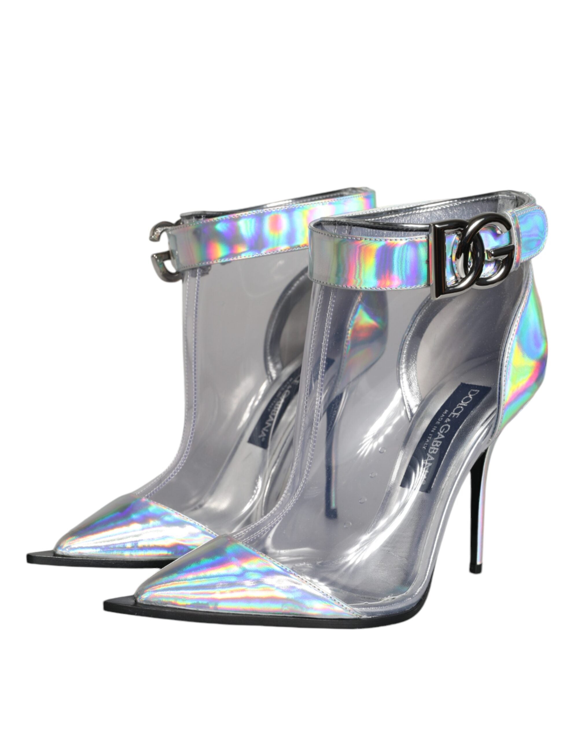 Silver Iridescent PVC Pointed Short Boots Shoes - ventzia