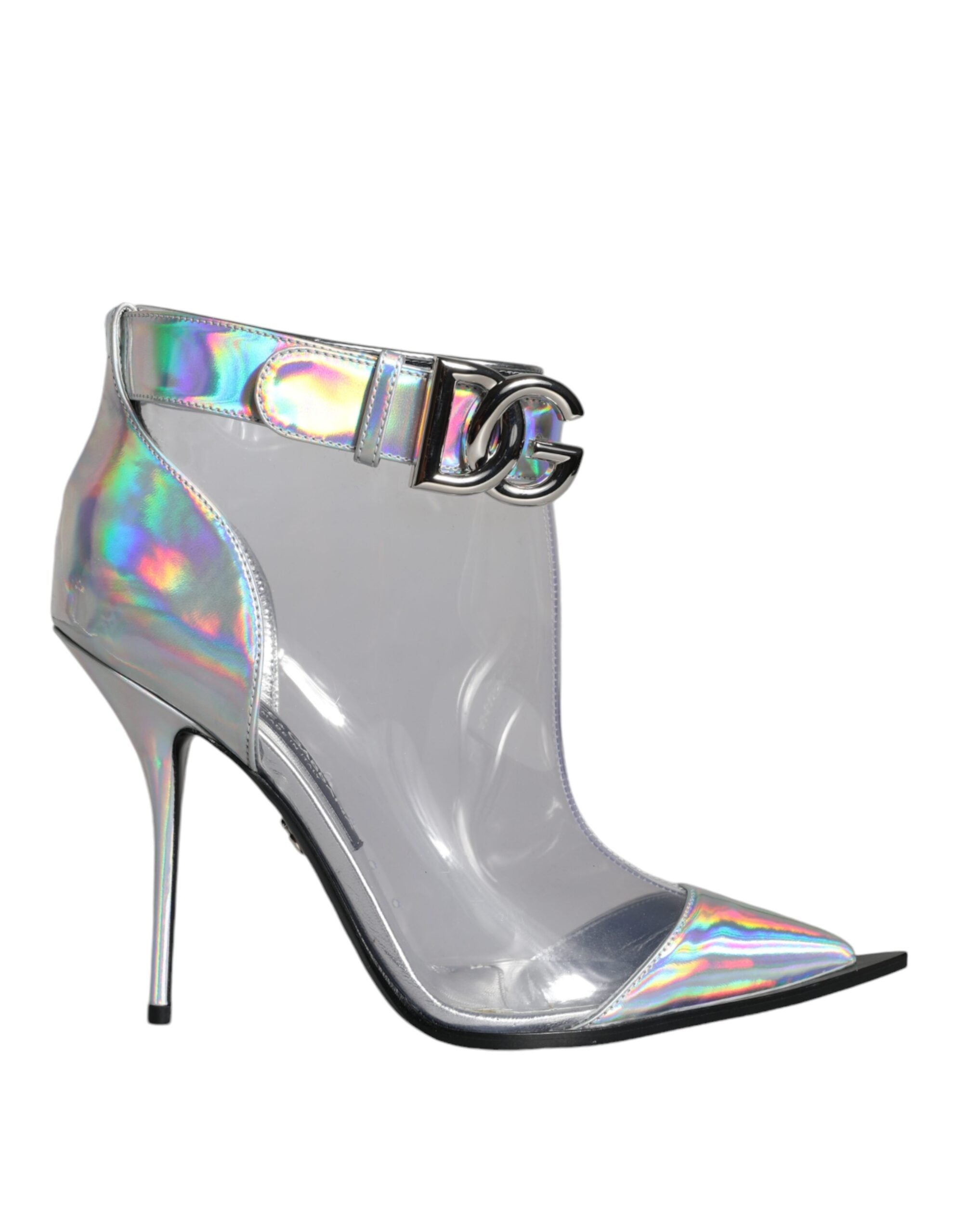 Silver Iridescent PVC Pointed Short Boots Shoes - ventzia