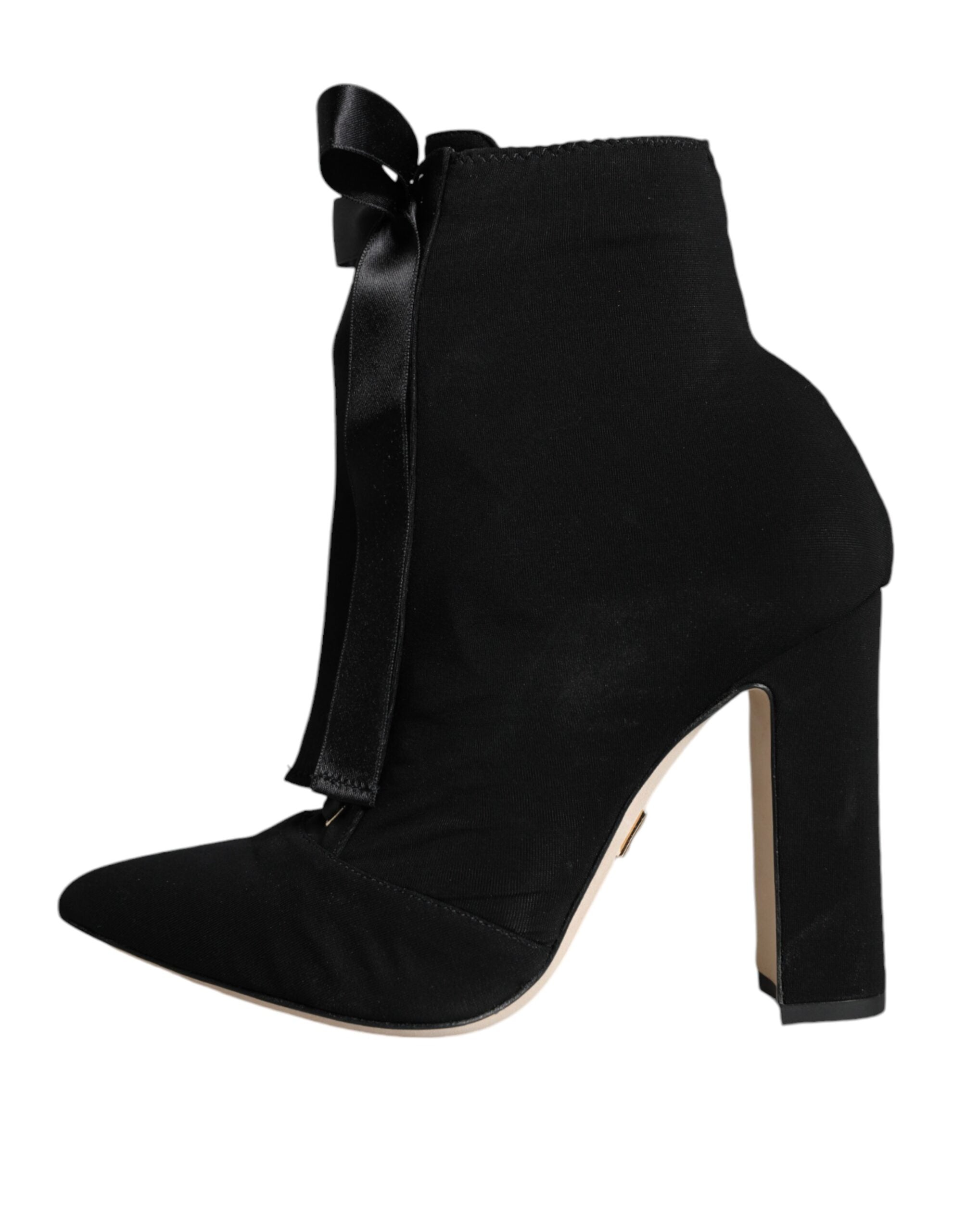 Black Jersey Stretch Ankle Booties Shoes - ventzia