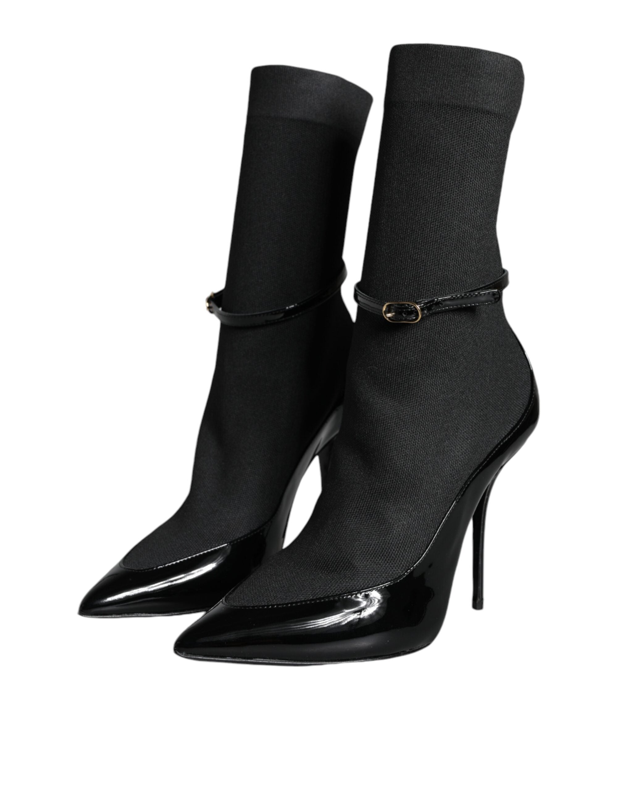Black Leather Stilettos Booties Socks Shoes - ventzia