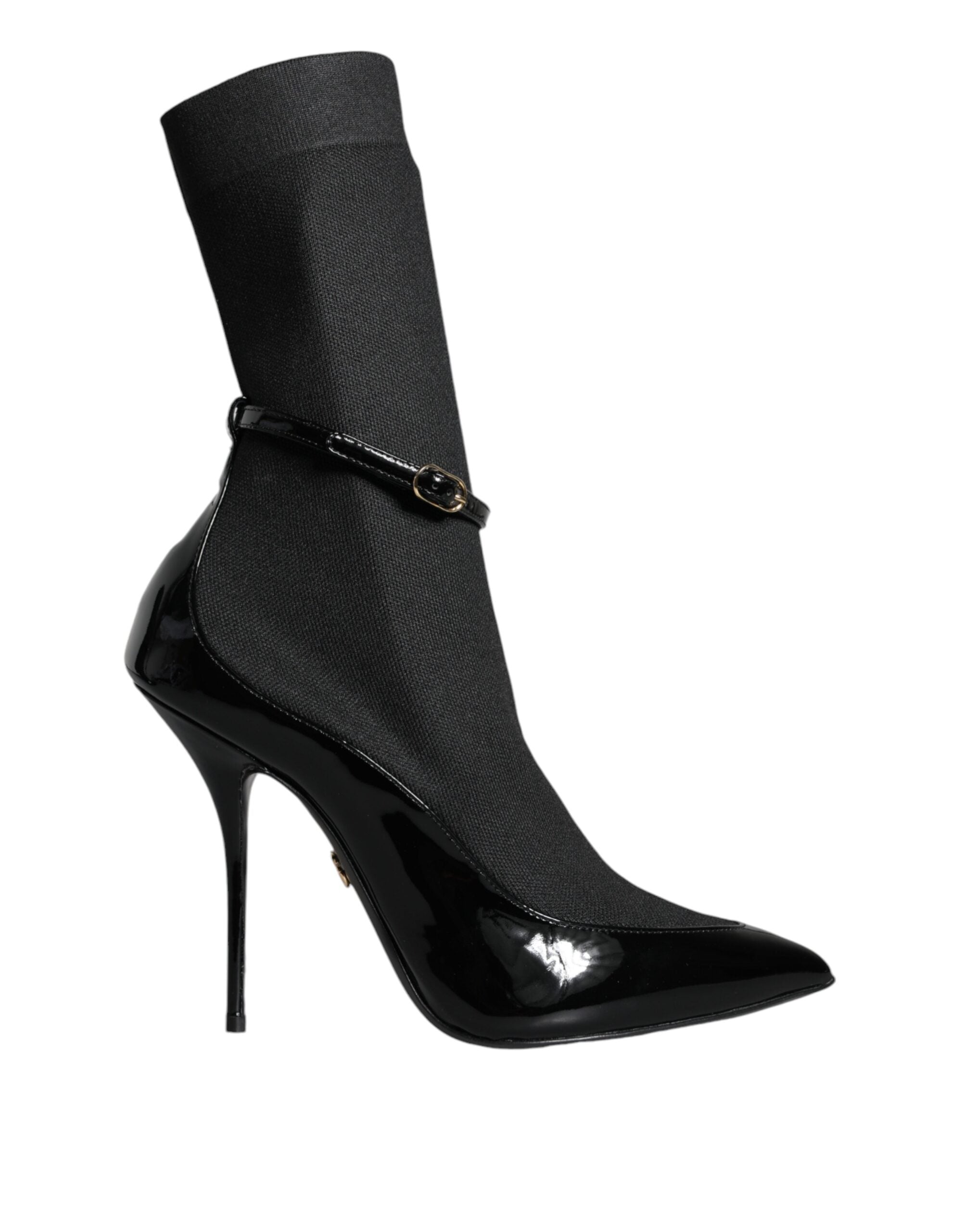 Black Leather Stilettos Booties Socks Shoes - ventzia