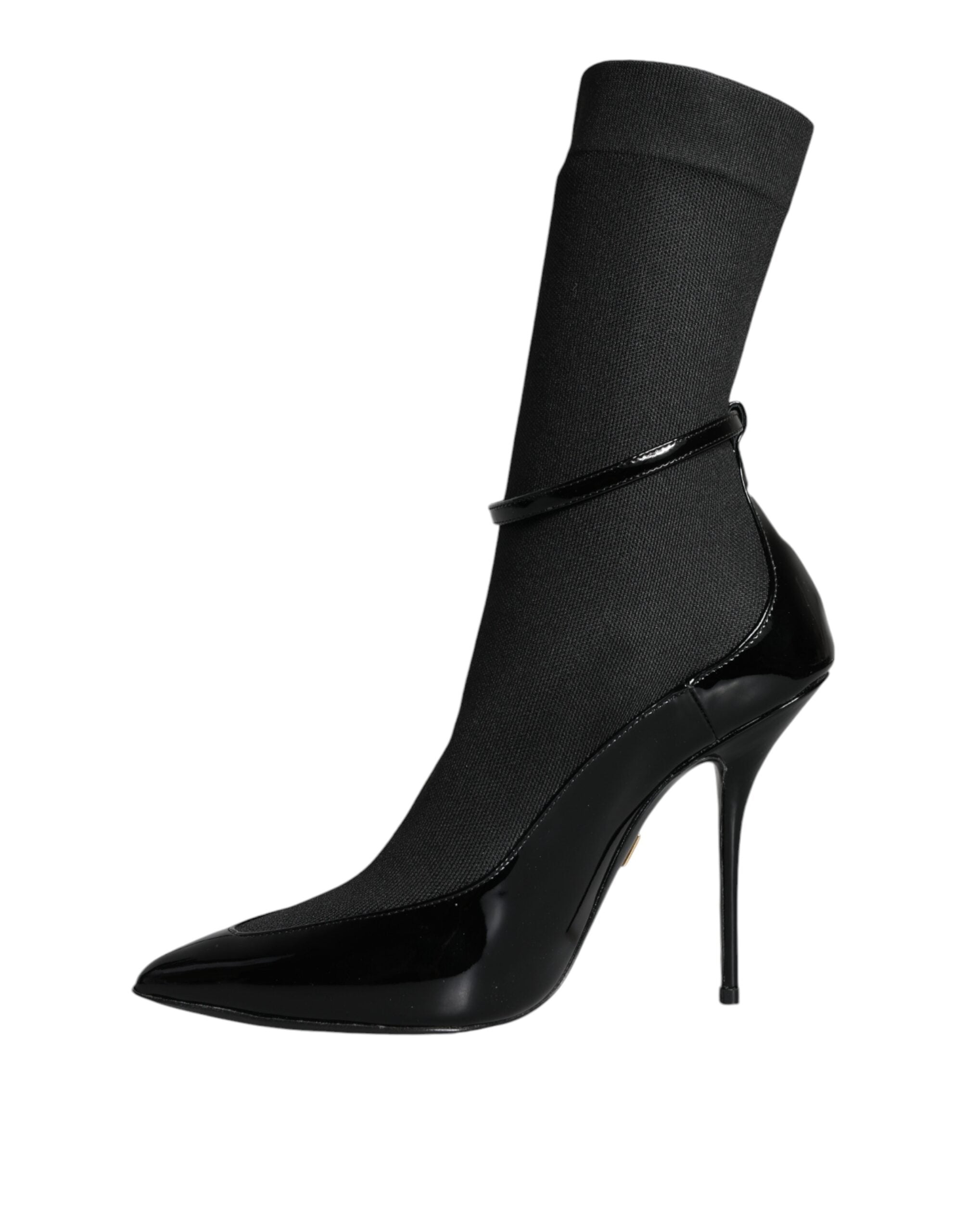 Black Leather Stilettos Booties Socks Shoes - ventzia