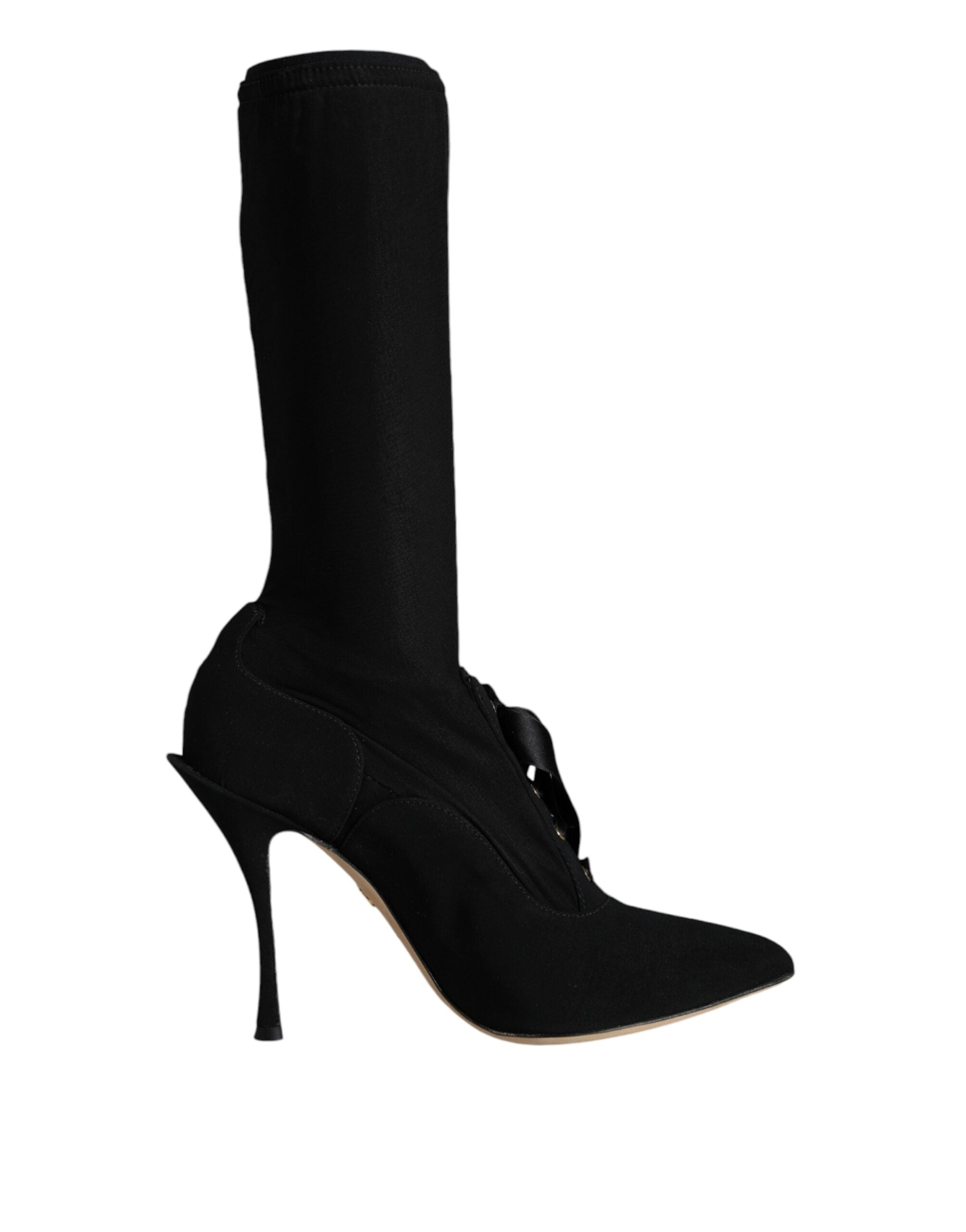 Black Stiletto Heels Mid Calf Boots Shoes - ventzia