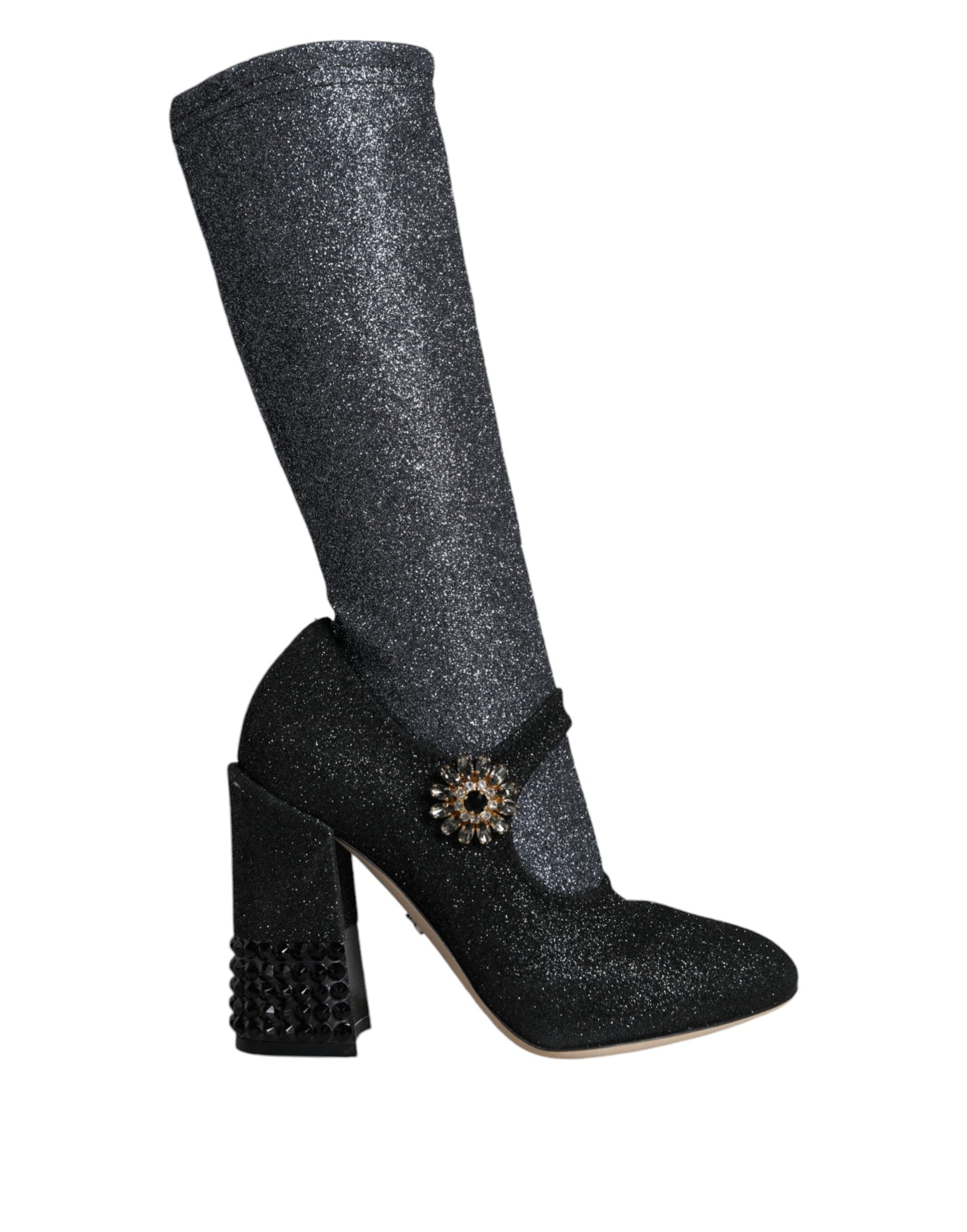 Black Crystal Mary Janes Booties Shoes - ventzia