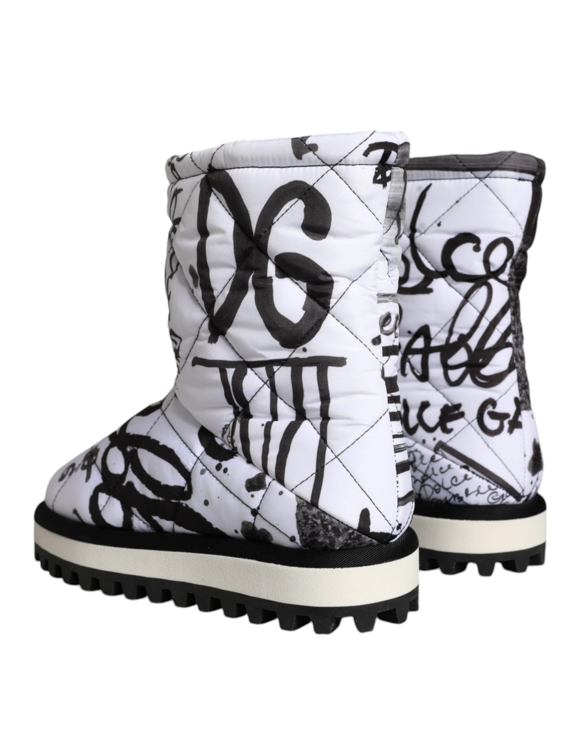 White Padded Logo Print Mid Calf Boots Shoes - ventzia