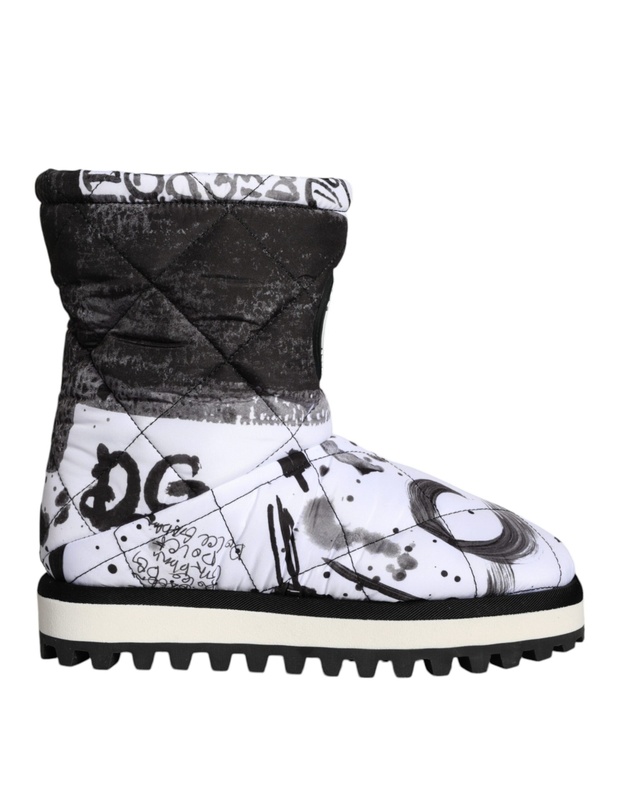 White Padded Logo Print Mid Calf Boots Shoes - ventzia
