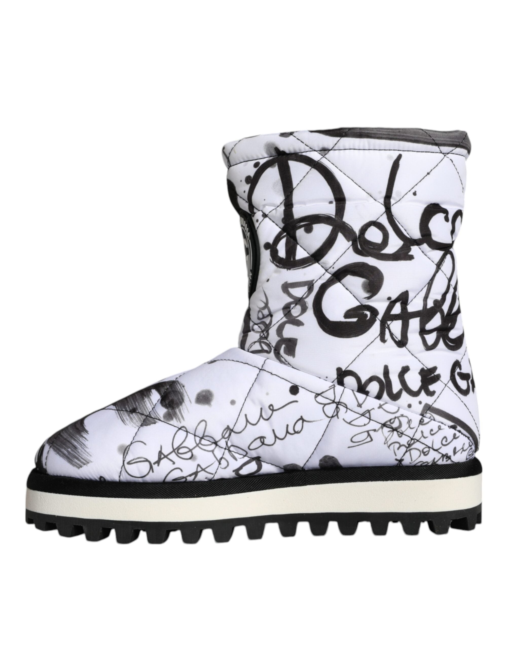 White Padded Logo Print Mid Calf Boots Shoes - ventzia