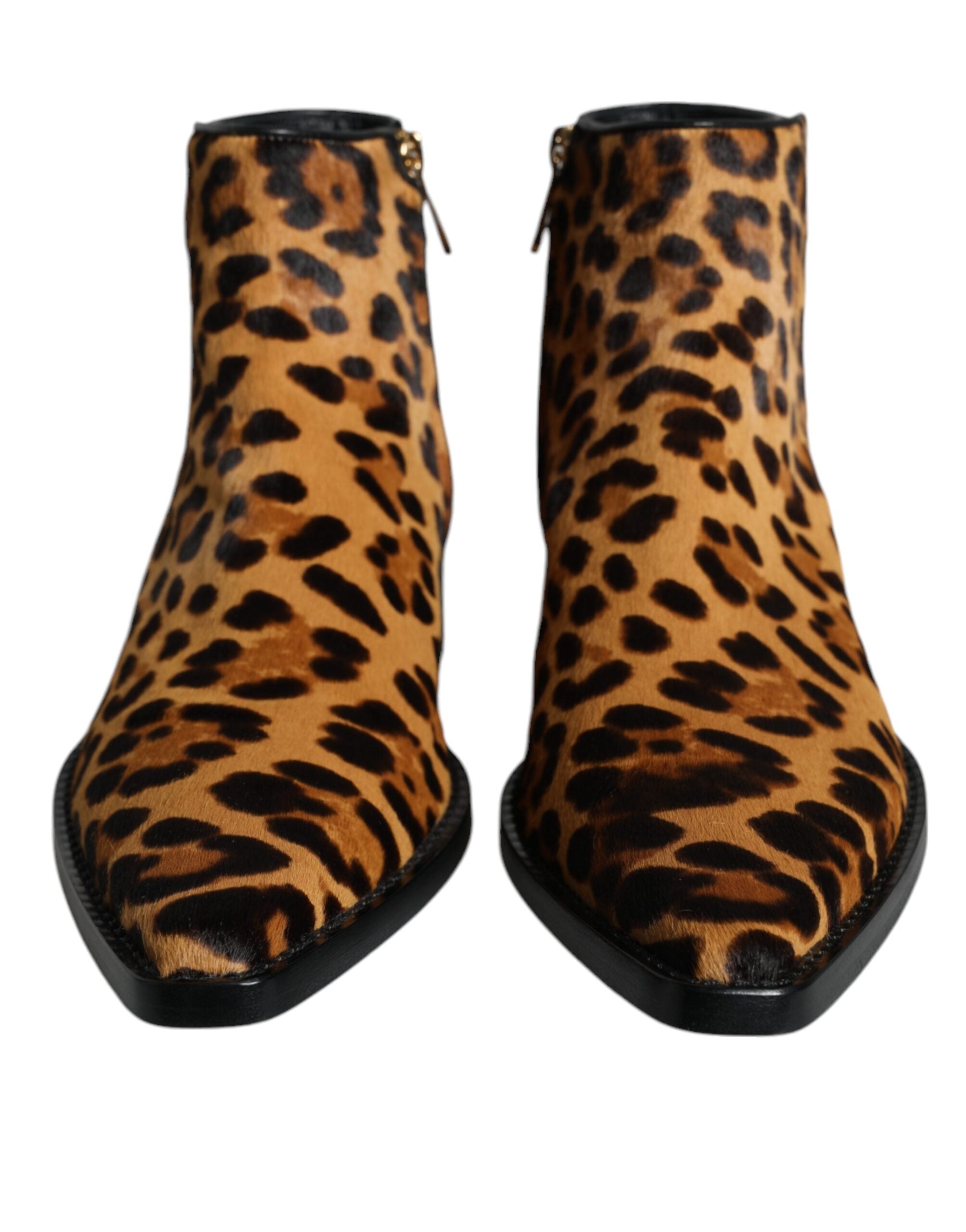 Brown Leopard Calf Fur Ankle Boots Shoes - ventzia