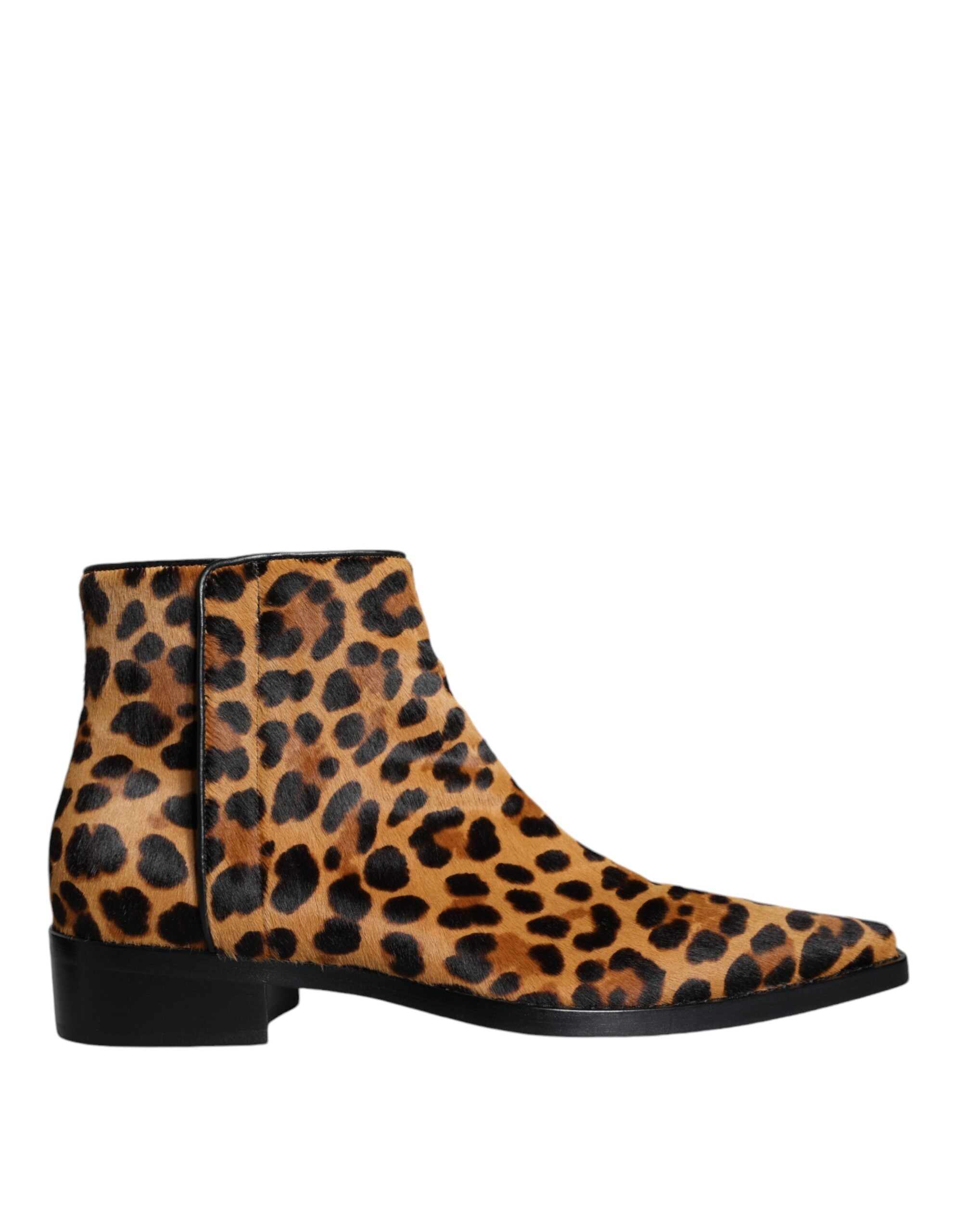 Brown Leopard Calf Fur Ankle Boots Shoes - ventzia