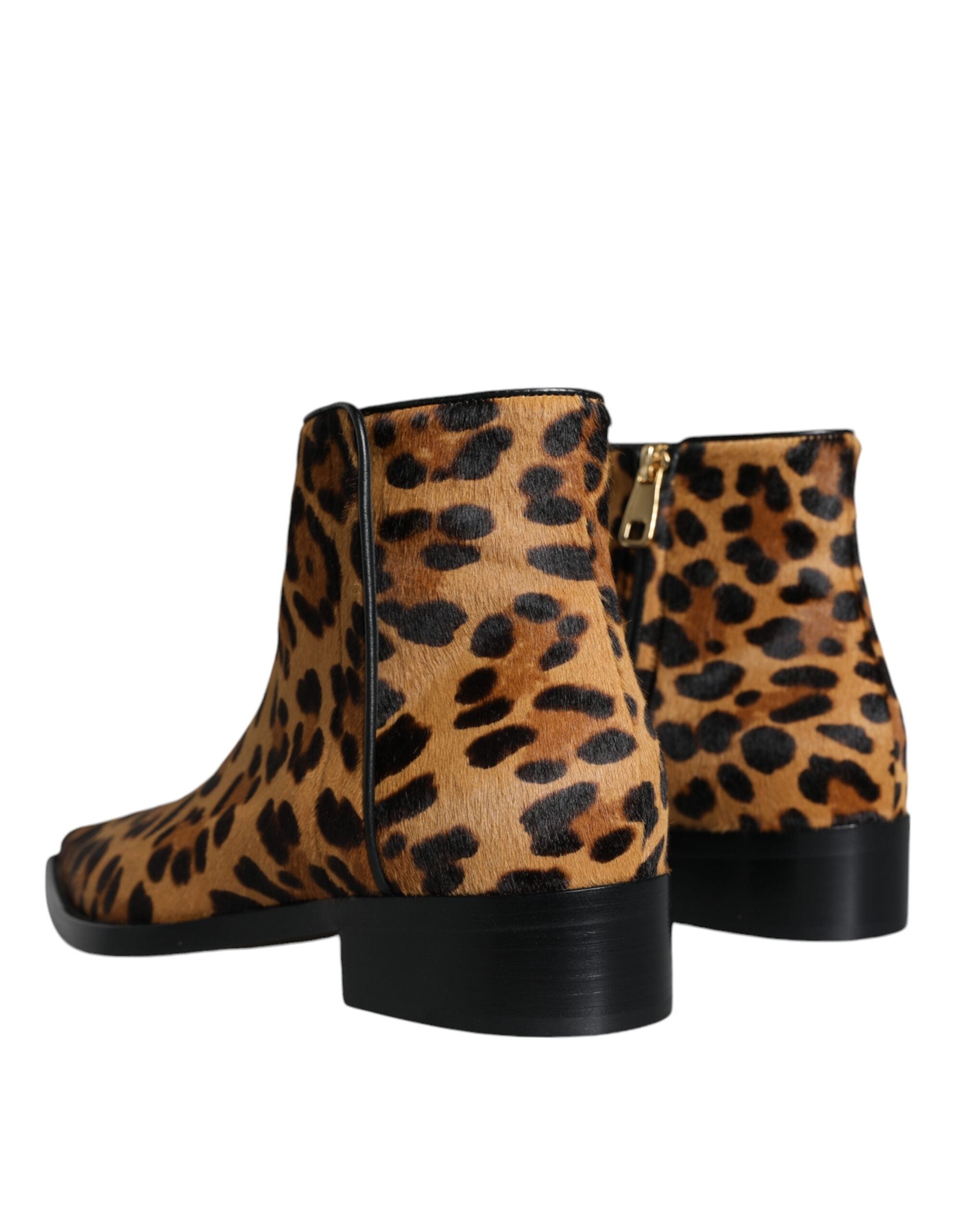 Brown Leopard Calf Fur Ankle Boots Shoes - ventzia
