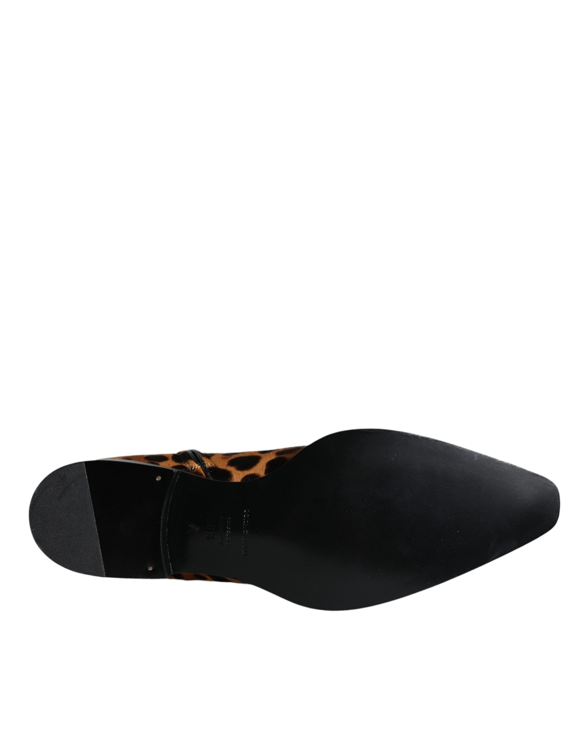 Brown Leopard Calf Fur Ankle Boots Shoes - ventzia