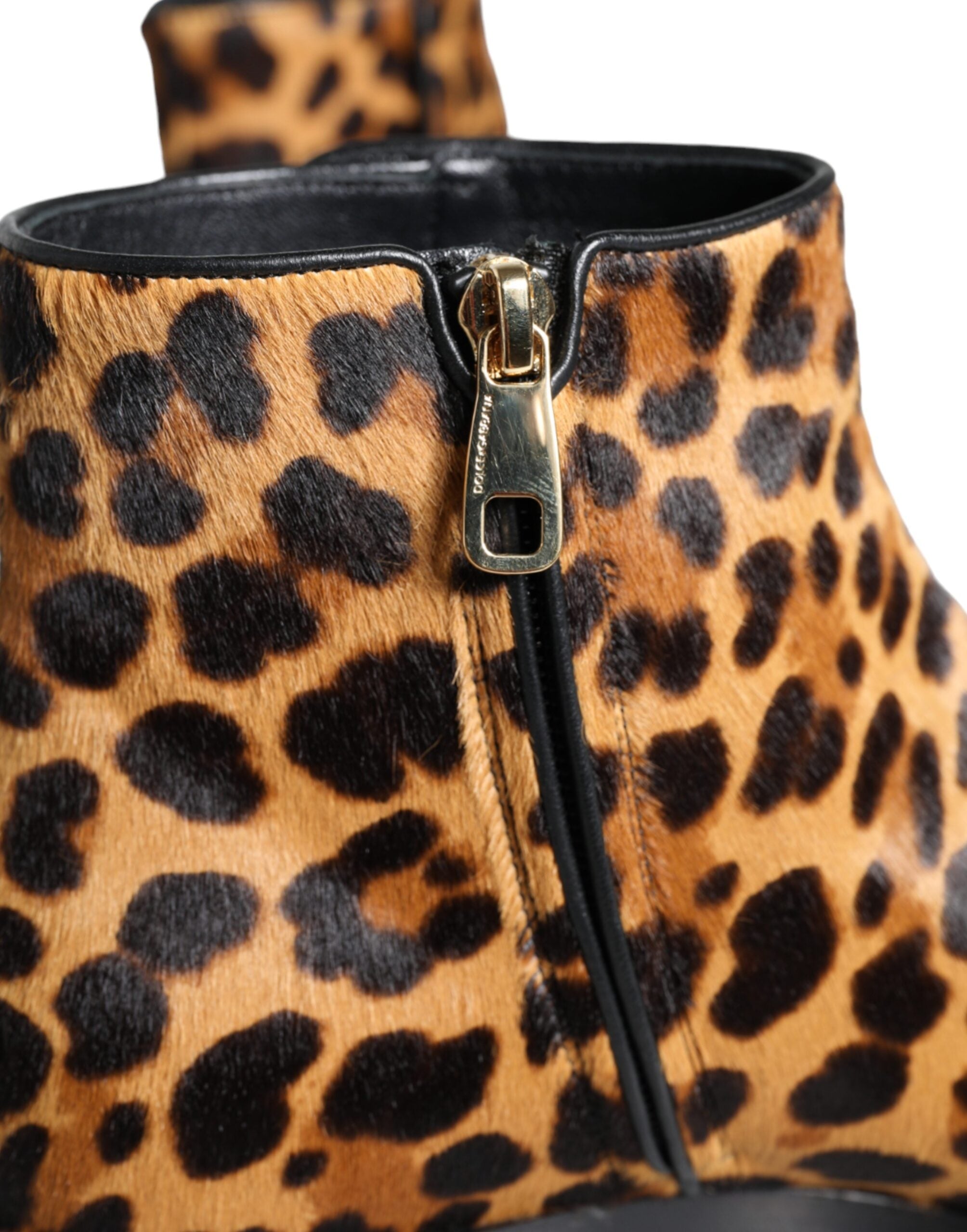 Brown Leopard Calf Fur Ankle Boots Shoes - ventzia
