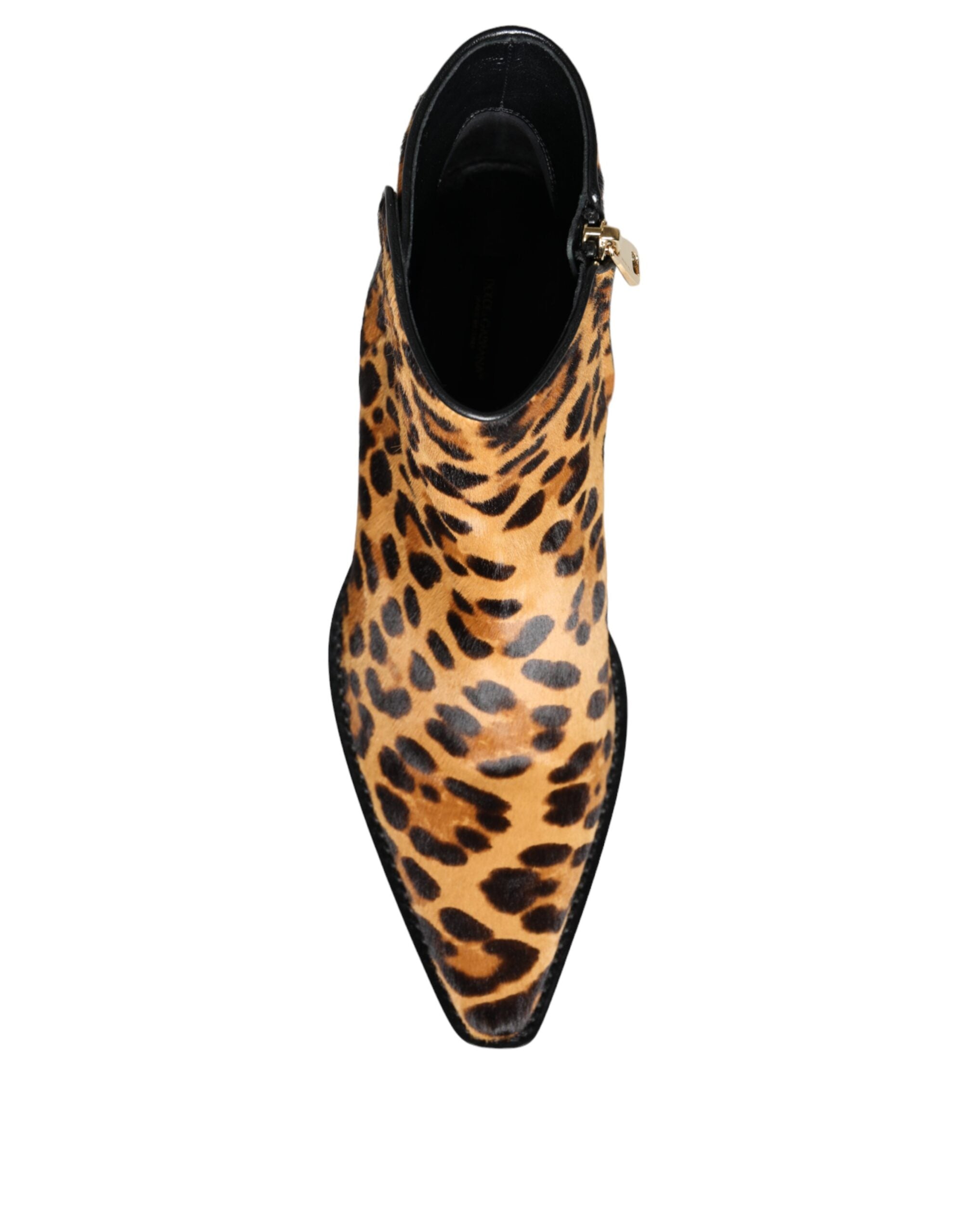 Brown Leopard Calf Fur Ankle Boots Shoes - ventzia