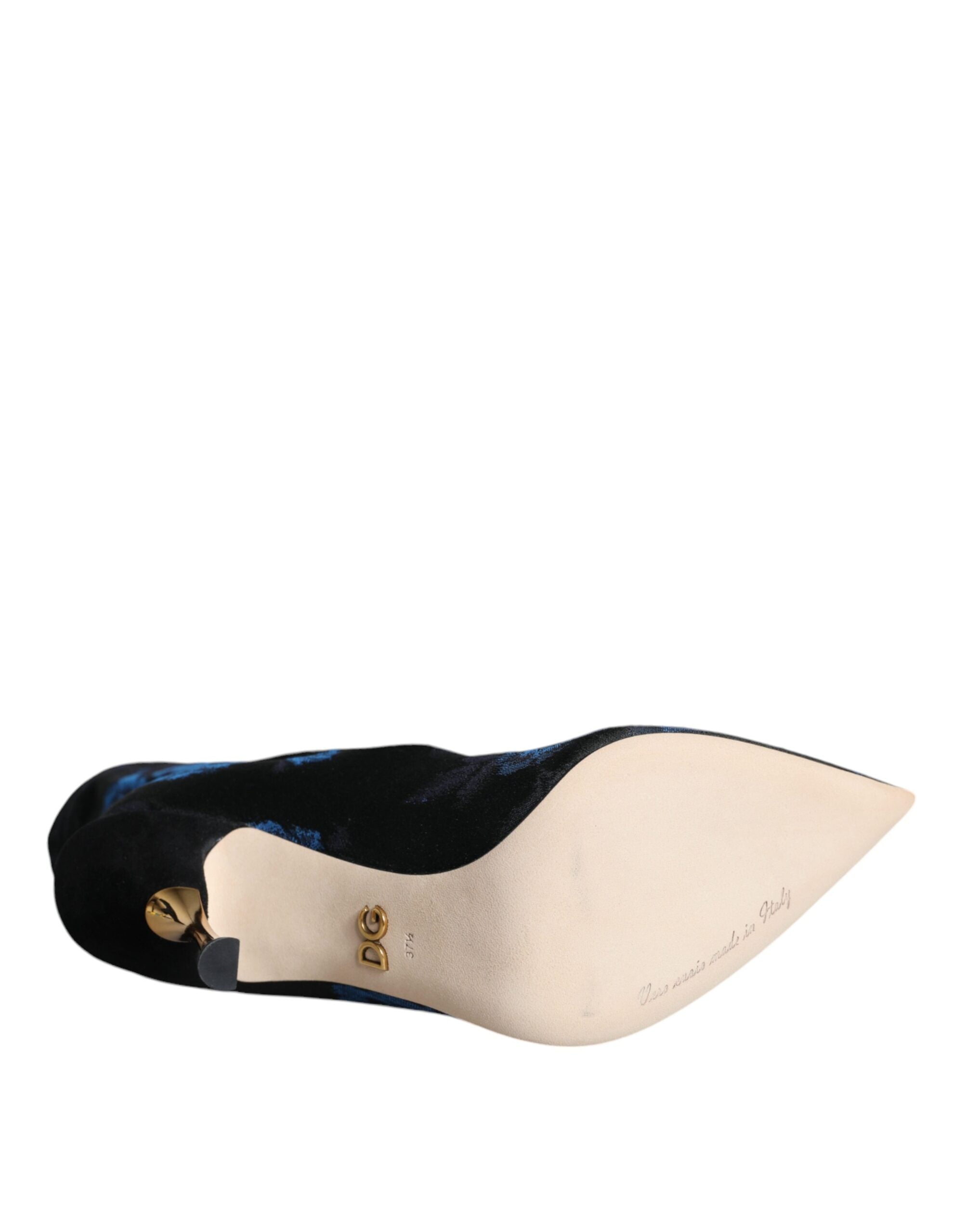 Black Floral Stretch Mid Calf Boots Shoes - ventzia