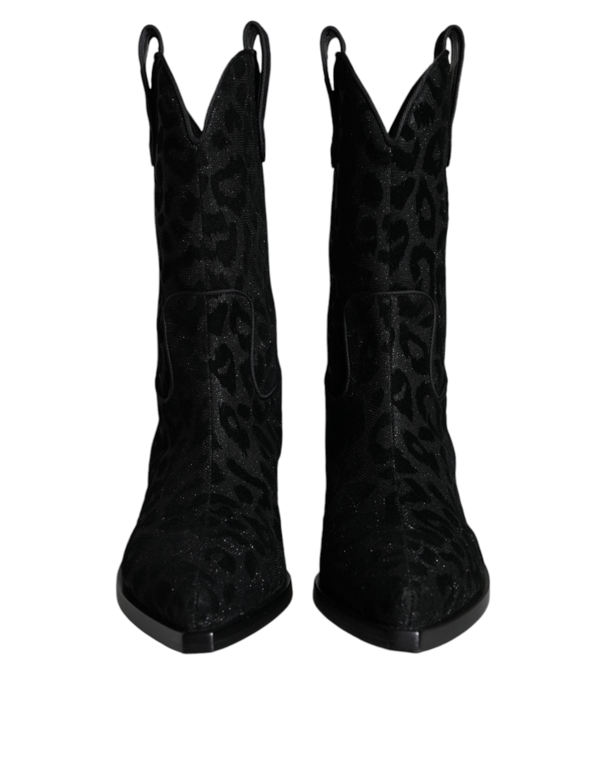 Black Gray Leopard Cowboy Boots Shoes - ventzia